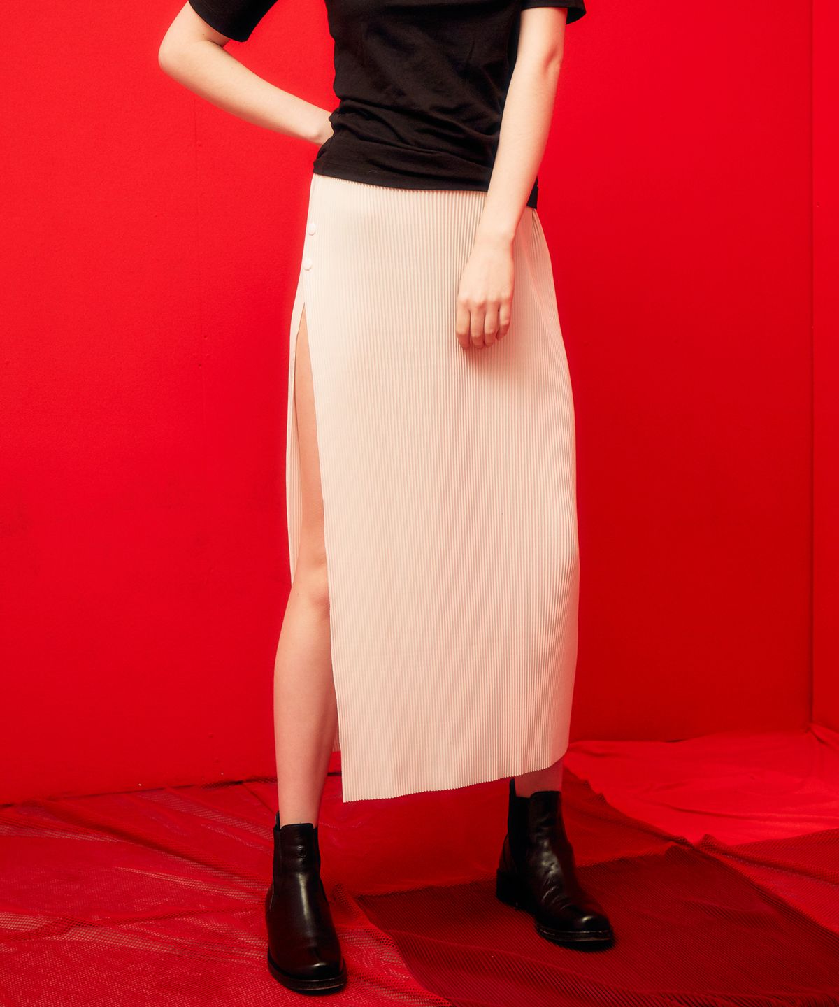 피피피(P.P.P) PLEATS LONG SKIRT (WHITE)