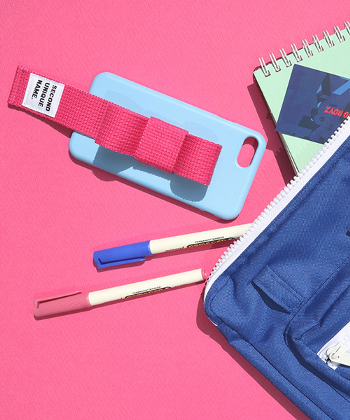 세컨드유니크네임(SECOND UNIQUE NAME) SUN CASE RIBBON LIGHT BLUE DEEP PINK
