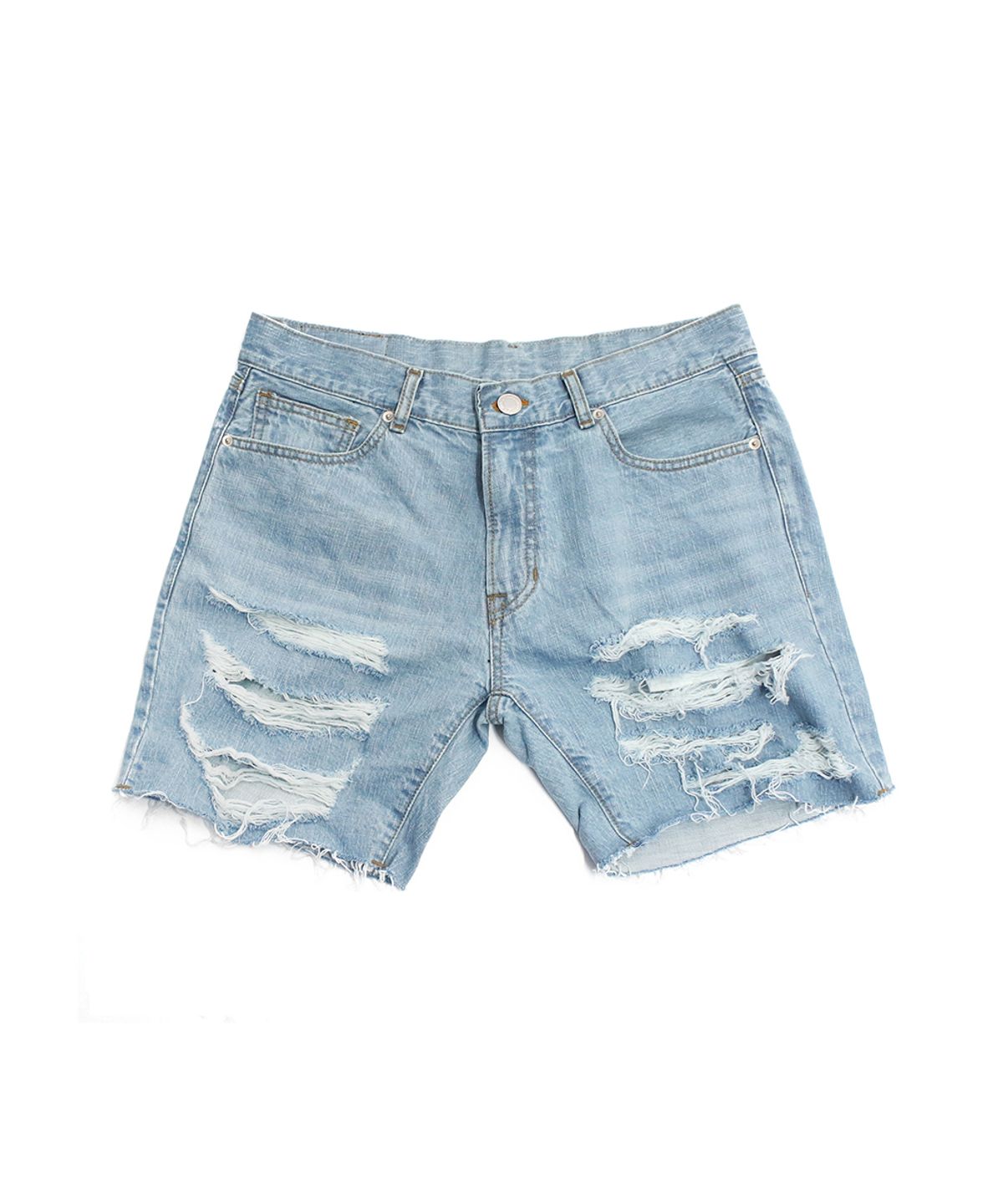 아임낫어휴먼비잉(I AM NOT A HUMAN BEING) Basic Logo Destroyed Denim Shorts - Sky Blue