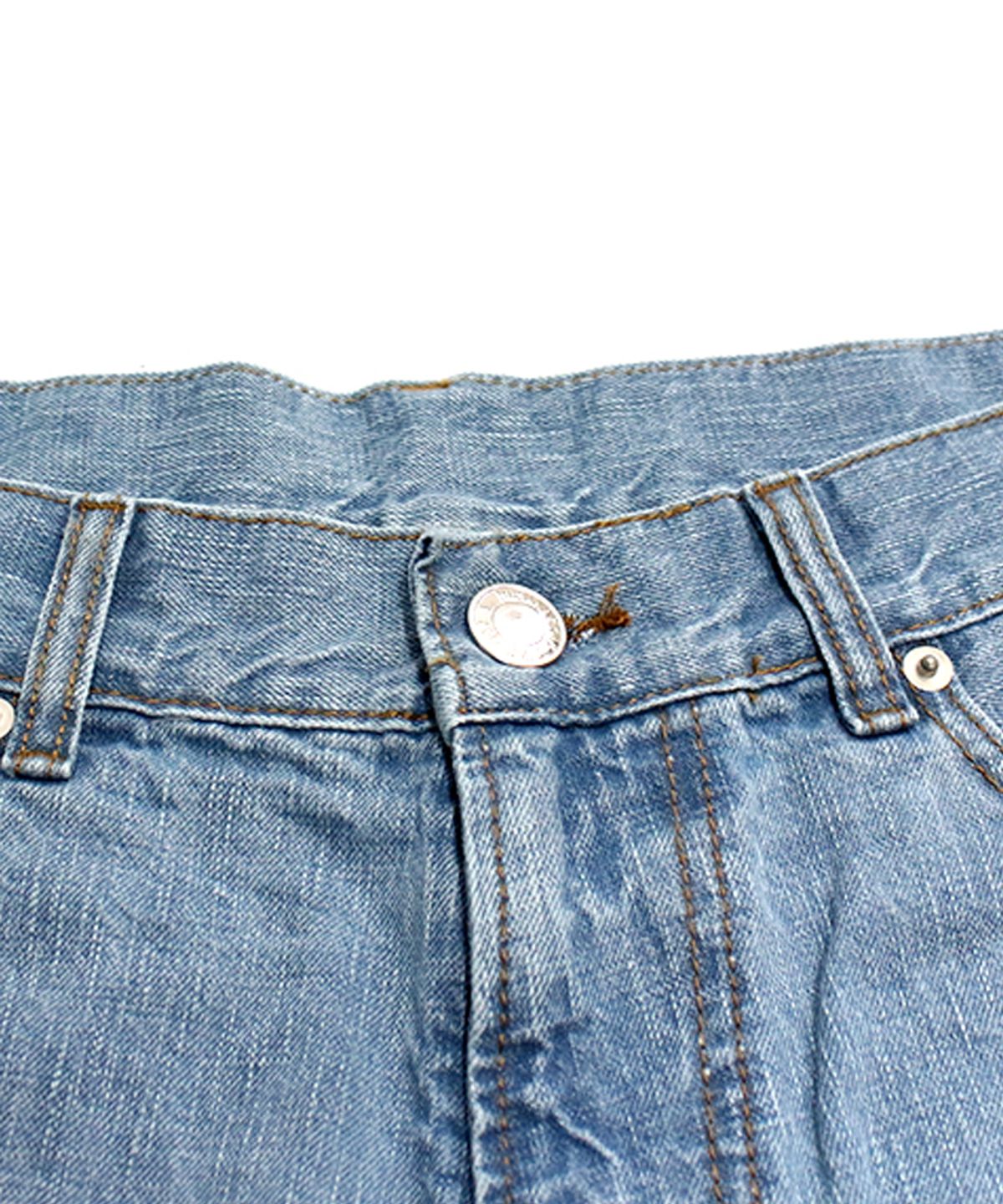 아임낫어휴먼비잉(I AM NOT A HUMAN BEING) Basic Logo Destroyed Denim Shorts - Sky Blue