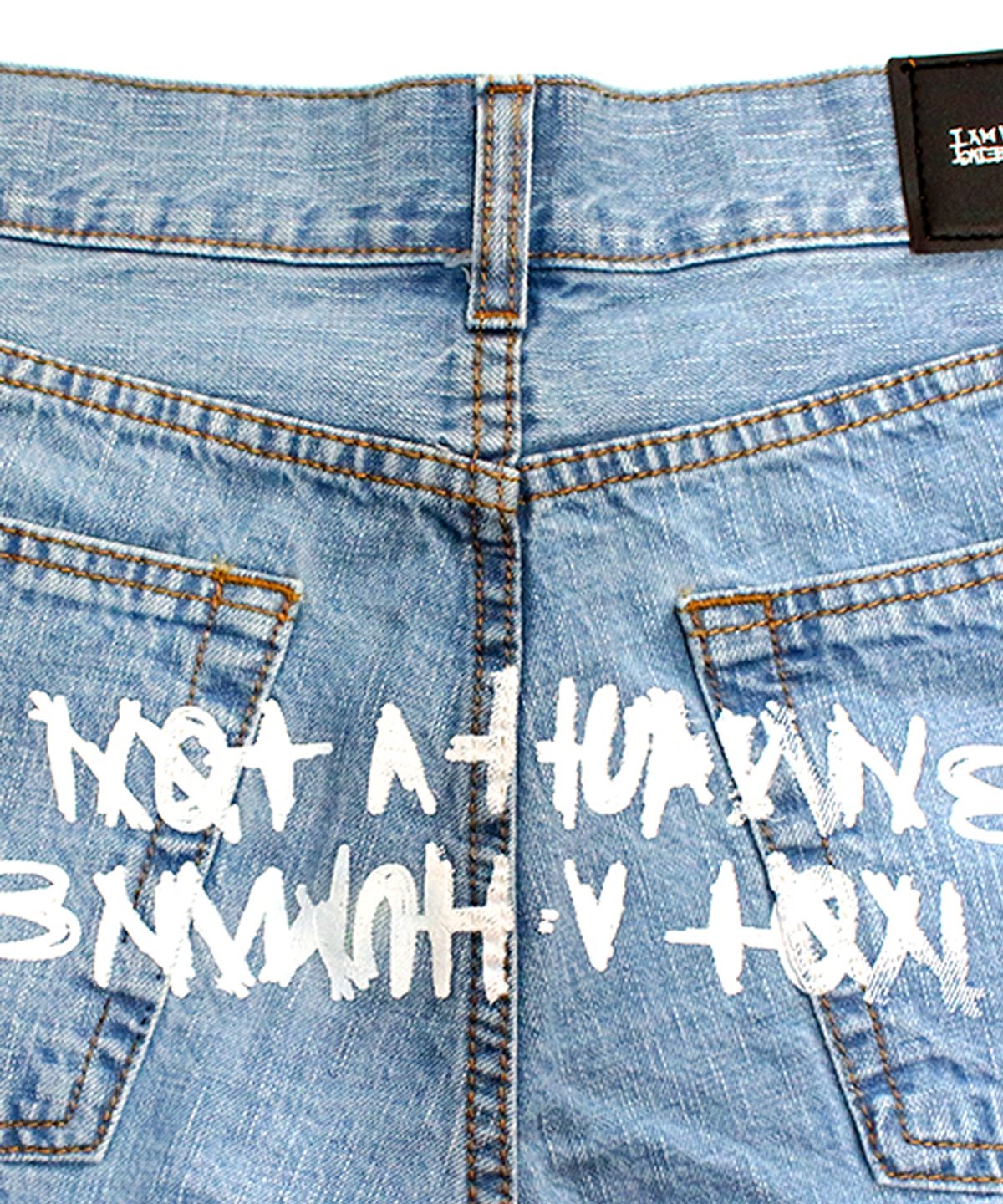 아임낫어휴먼비잉(I AM NOT A HUMAN BEING) Basic Logo Destroyed Denim Shorts - Sky Blue