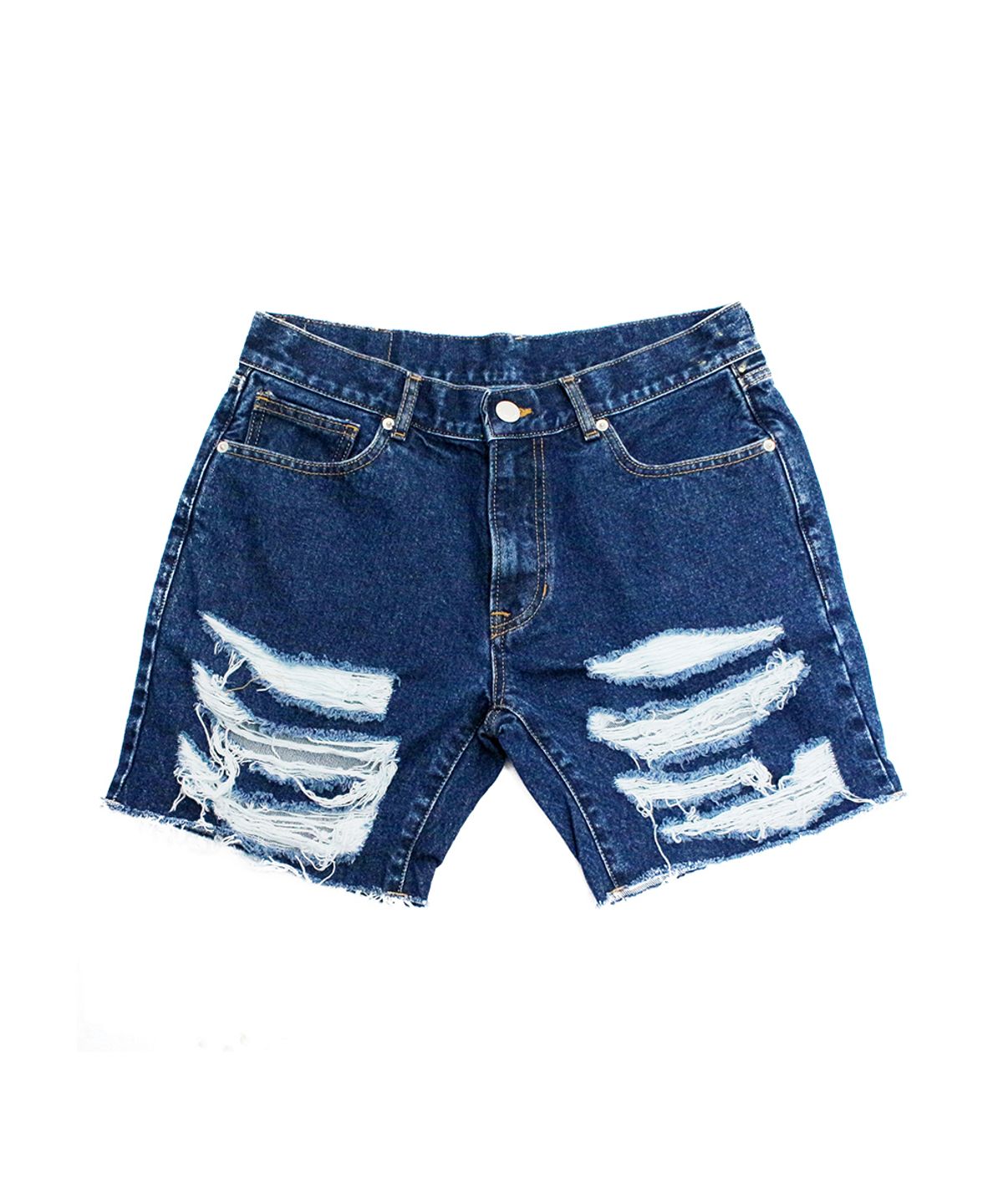 아임낫어휴먼비잉(I AM NOT A HUMAN BEING) Basic Logo Destroyed Denim Shorts - Blue