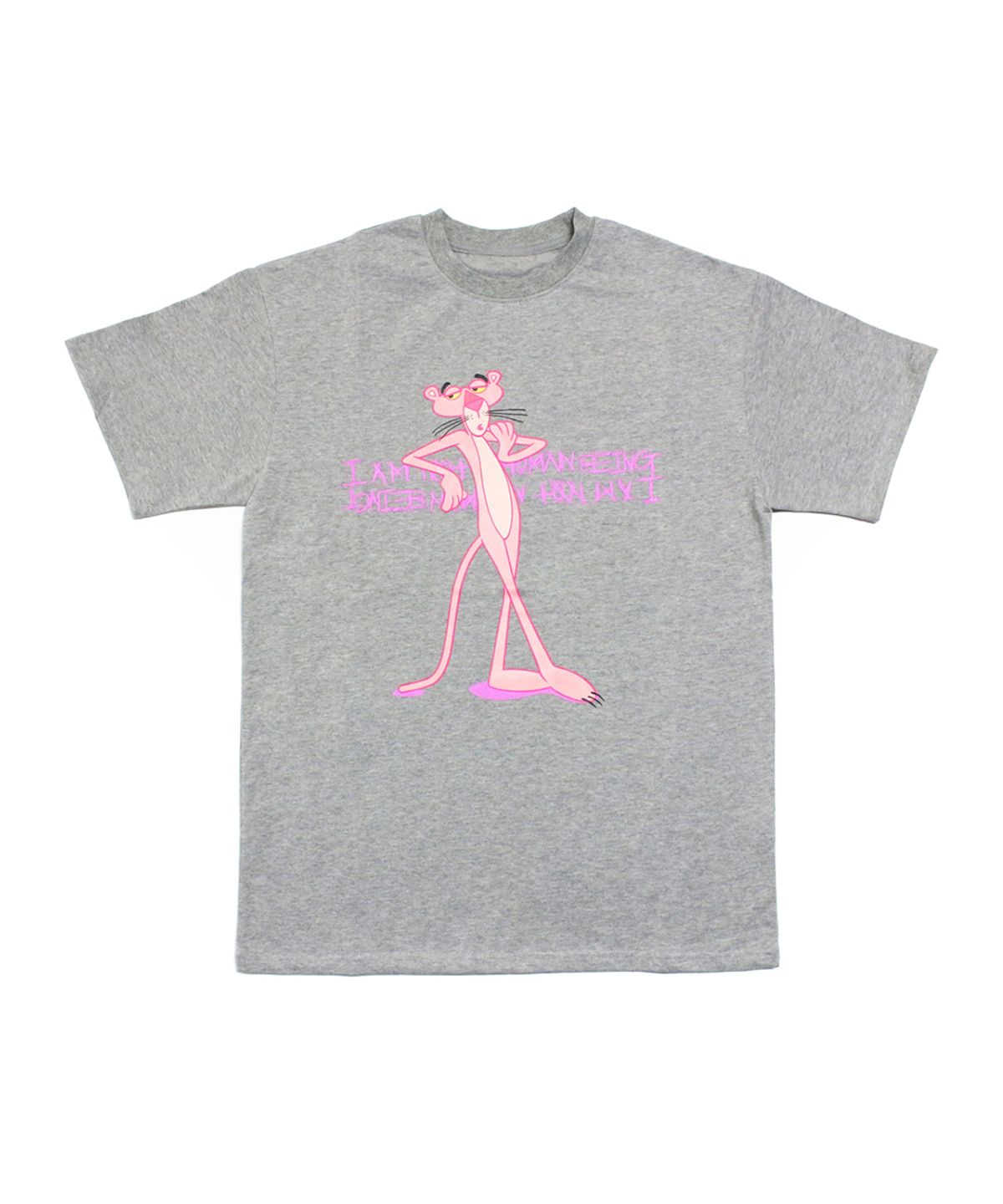 아임낫어휴먼비잉(I AM NOT A HUMAN BEING) HBXPP Pink Panther Leaning Against Our Logo T-Shirt - Grey