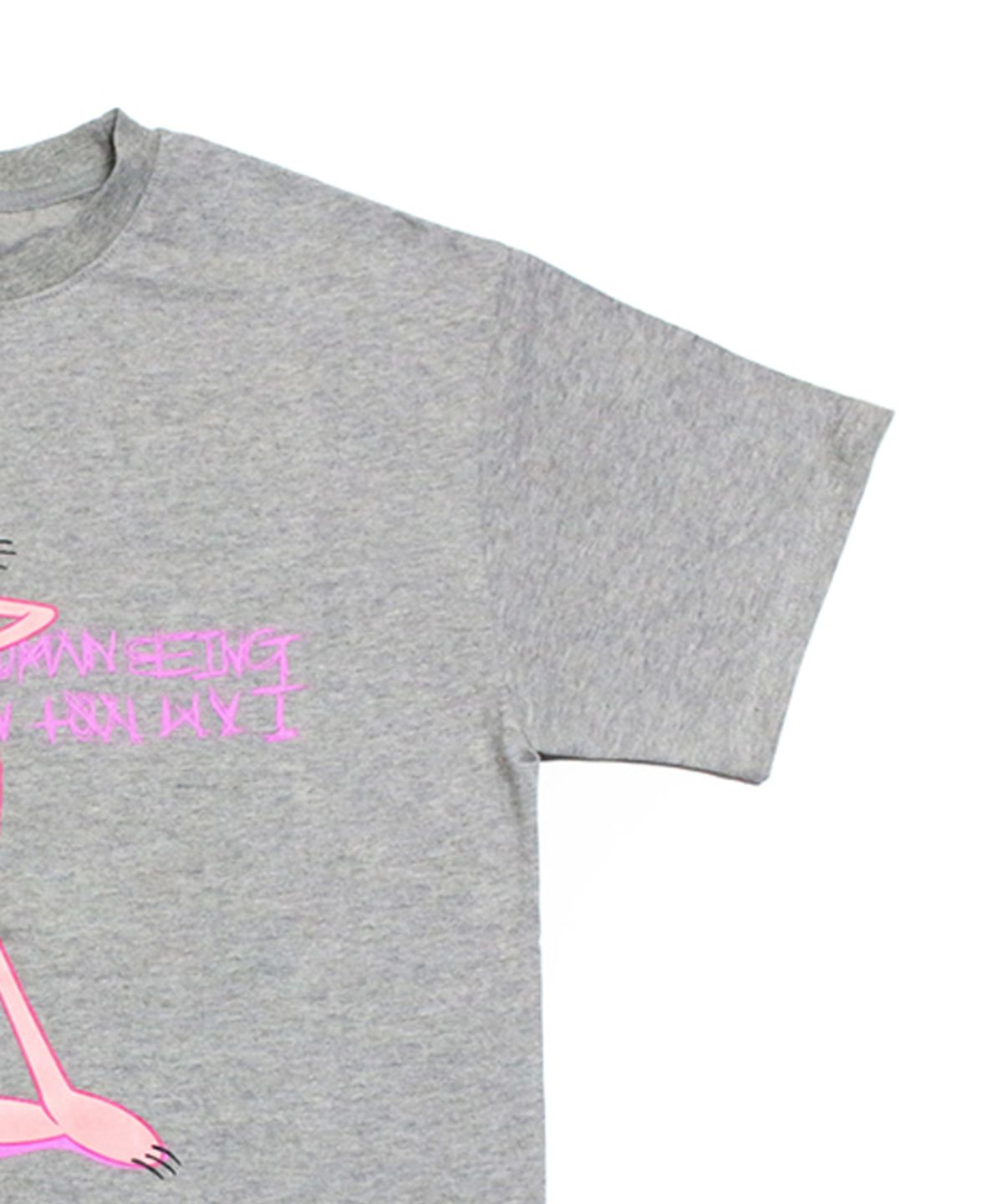 아임낫어휴먼비잉(I AM NOT A HUMAN BEING) HBXPP Pink Panther Leaning Against Our Logo T-Shirt - Grey