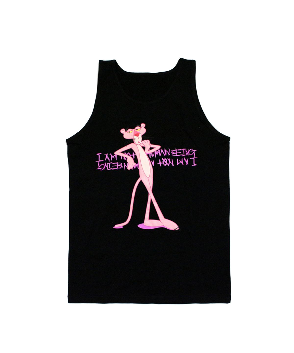 아임낫어휴먼비잉(I AM NOT A HUMAN BEING) HBXPP Pink Panther Leaning Against Our Logo Tank Top - Black