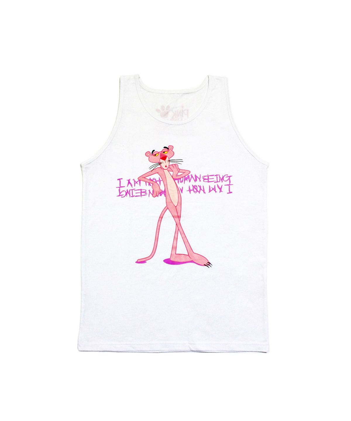 아임낫어휴먼비잉(I AM NOT A HUMAN BEING) HBXPP Pink Panther Leaning Against Our Logo Tank Top - White
