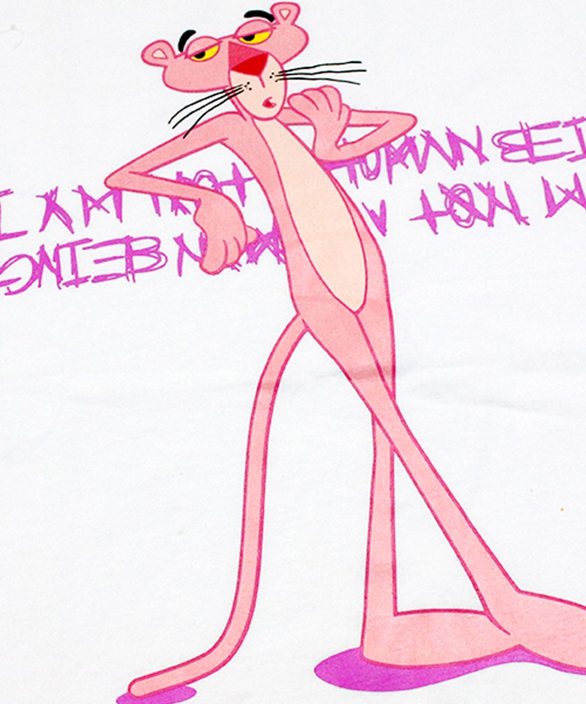 아임낫어휴먼비잉(I AM NOT A HUMAN BEING) HBXPP Pink Panther Leaning Against Our Logo Tank Top - White