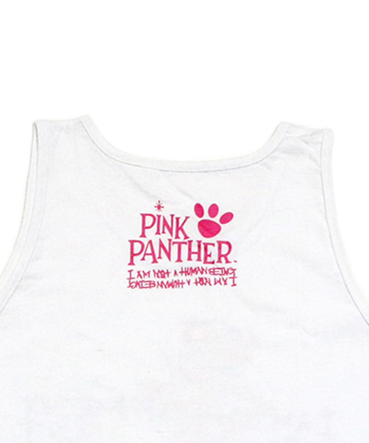 아임낫어휴먼비잉(I AM NOT A HUMAN BEING) HBXPP Pink Panther Leaning Against Our Logo Tank Top - White