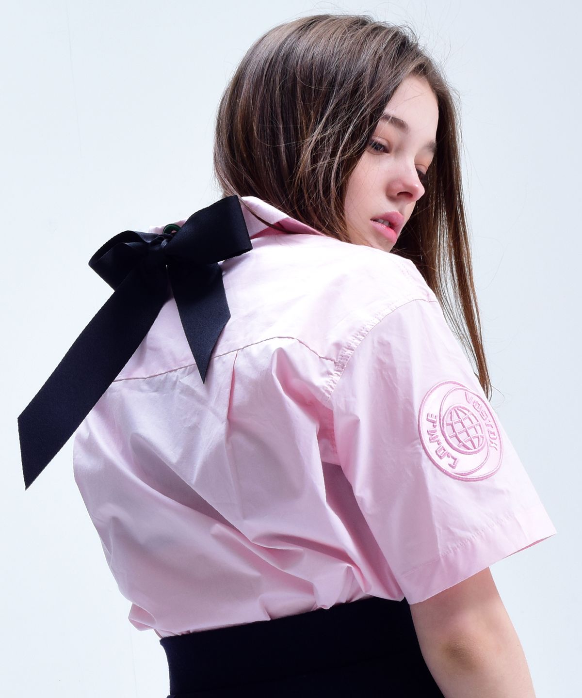 씨오엠이(COME) [UNISEX] Mission Patch Bowling Shirt (PINK)