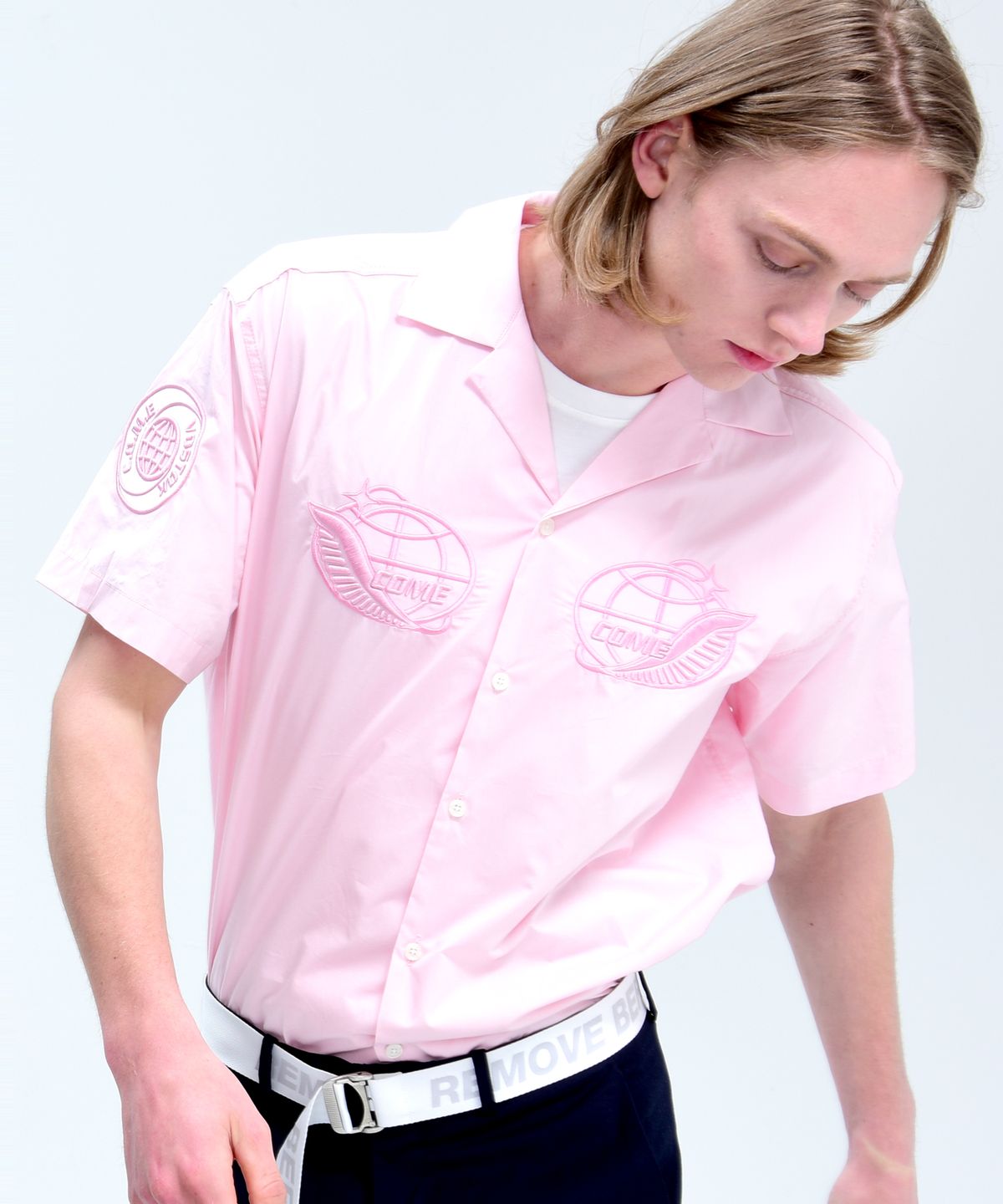 씨오엠이(COME) [UNISEX] Mission Patch Bowling Shirt (PINK)