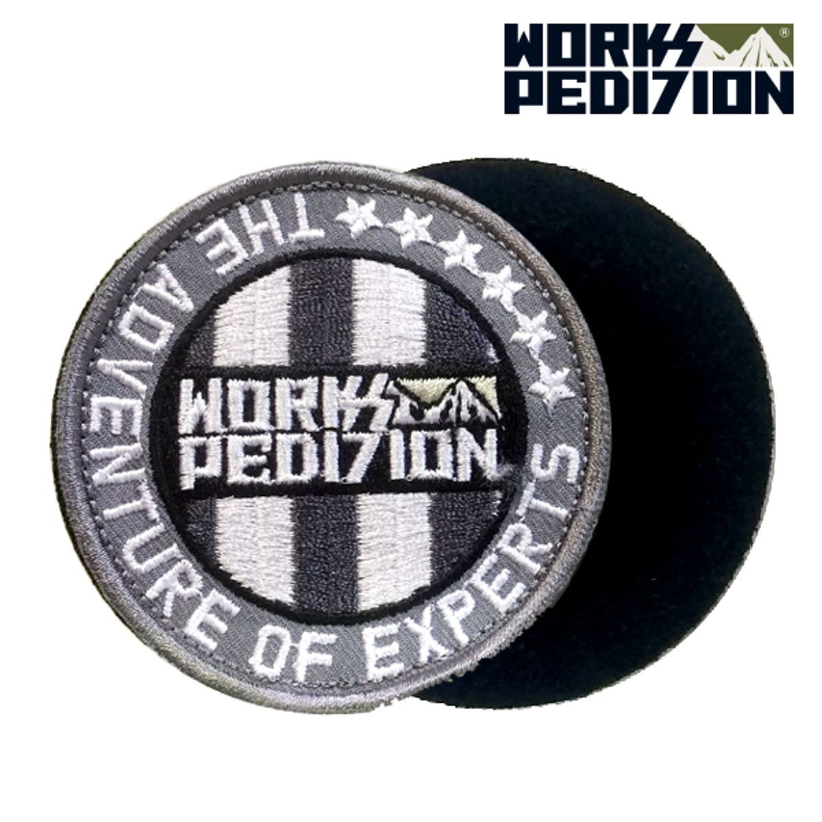 웍스페디션(WORKS PEDITION) 누지 와펜/패치 서클 스트라이프 그레이 7cm