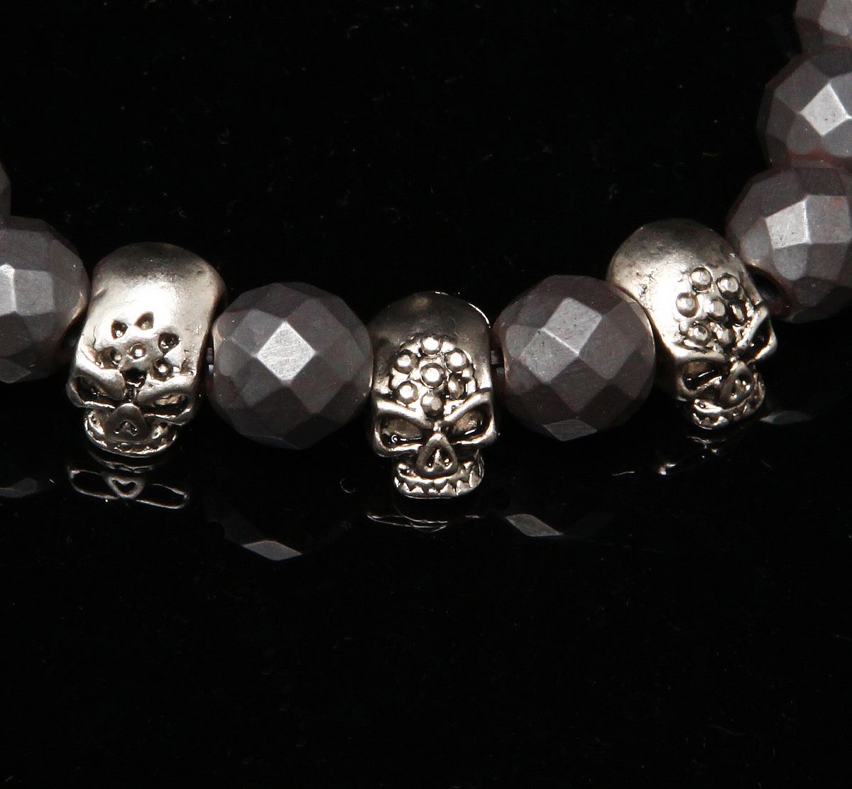 에잇볼륨(EIGHTVOLUME) EV 3Skull Bead Bracelet(Angulargray)