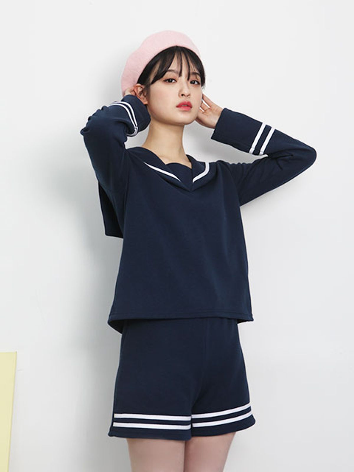 에이 바이 에이(A BY A) 하트 세일러카라 스웨트셔츠  네이비