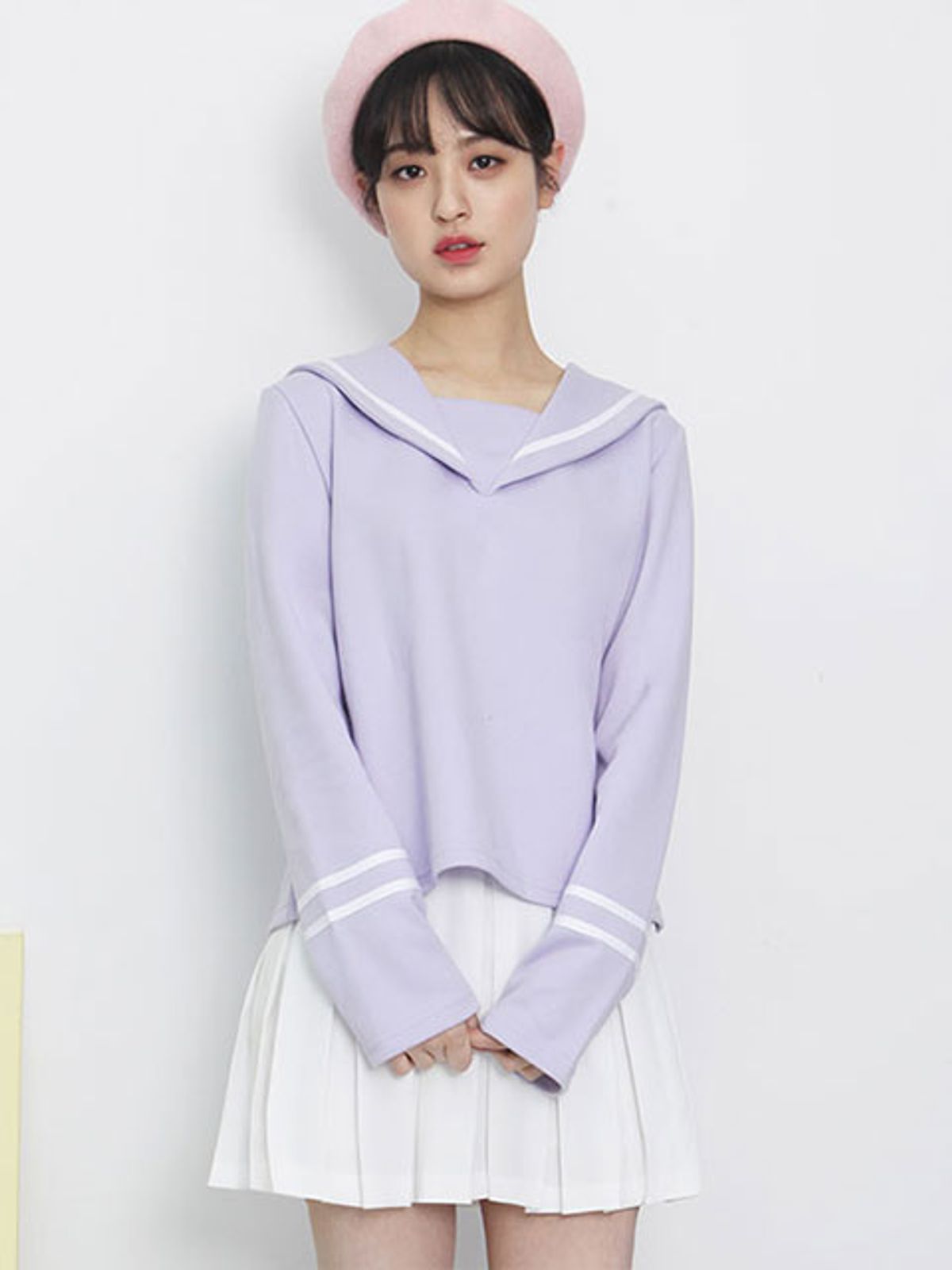 에이 바이 에이(A BY A) 하트 세일러카라 스웨트셔츠 연보라