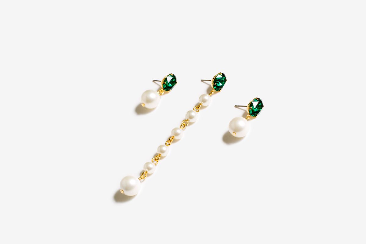 모드곤(MODGONE) 모드곤 Green stone & pearl earring set