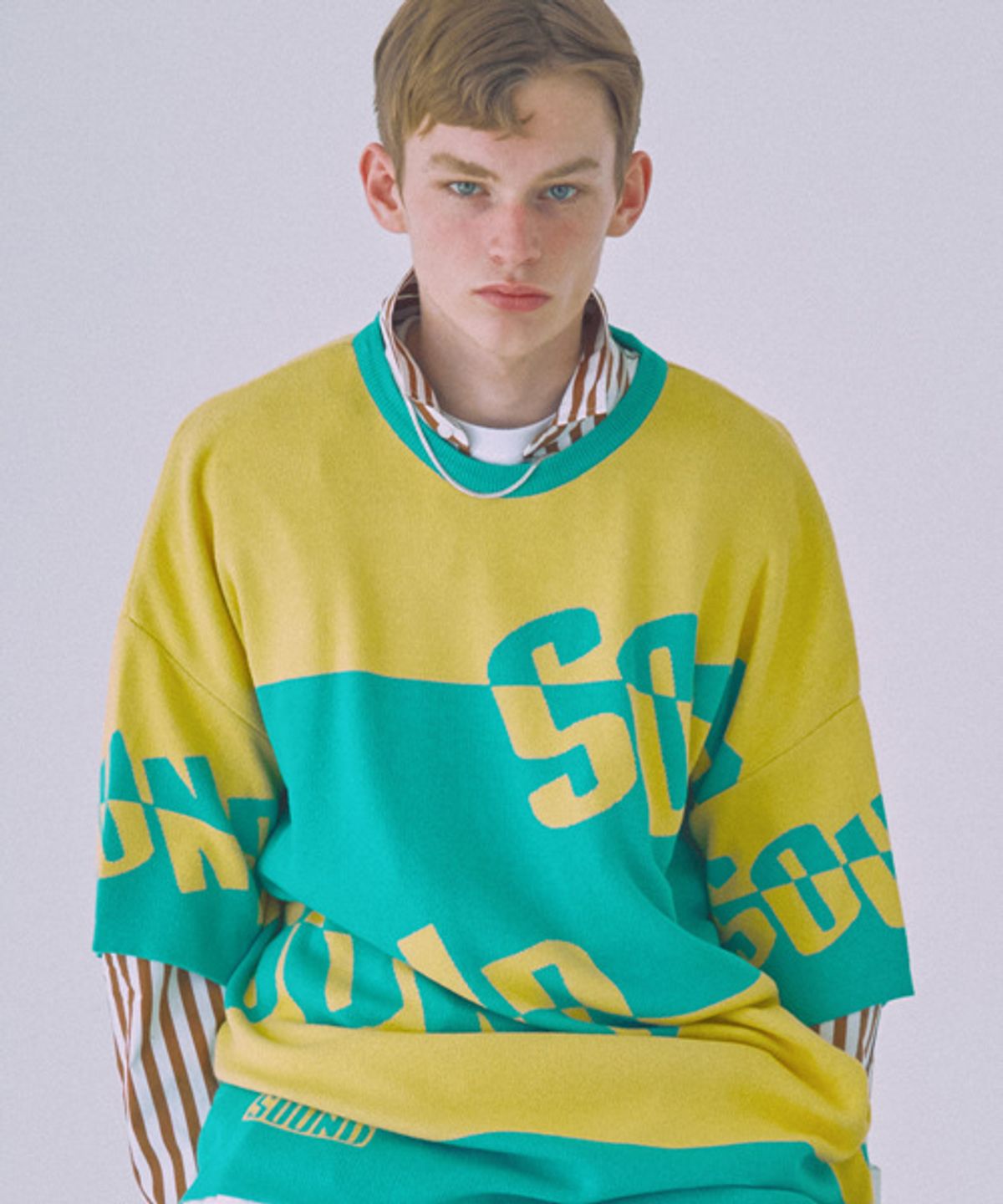 우조(WOOZO) 18 SS 09 사운드 스트라이프 오버핏 반팔 (mint)