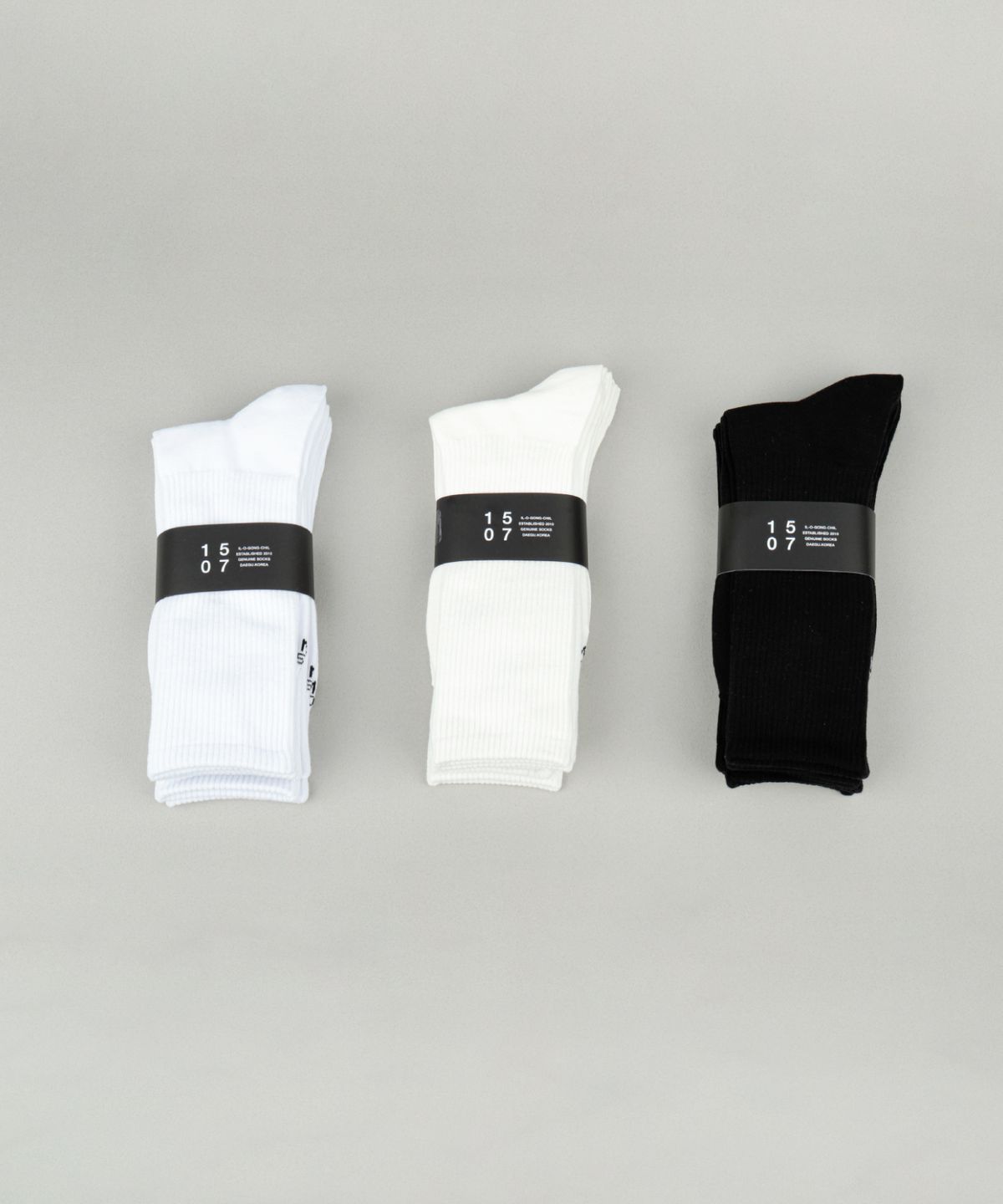 일오공칠(IL-O-GONG-CHIL) [6PACK] 1507 모노 트라우져 삭스_ 스노우화이트/화이트/블랙 - 흘러내리지 않는 양말