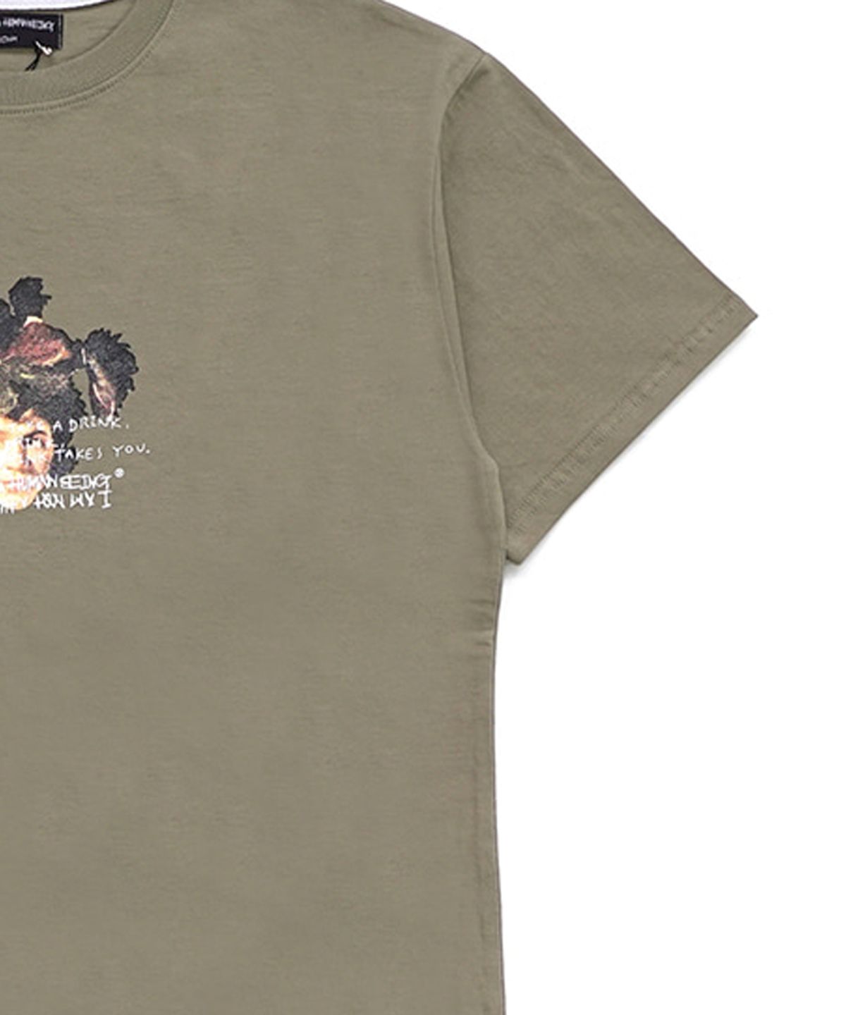 아임낫어휴먼비잉(I AM NOT A HUMAN BEING) THE DRINK TAKES YOU T-SHIRT - OLIVE GREEN
