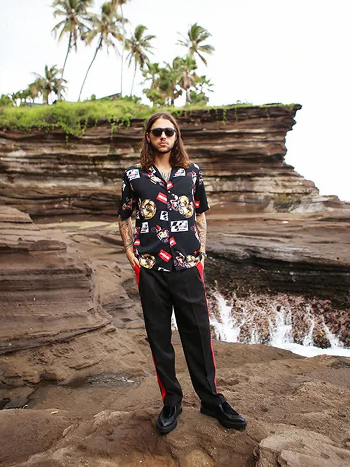 고저(GOZER) MOTORBIKE HAWAIIAN SHIRT_BLACK