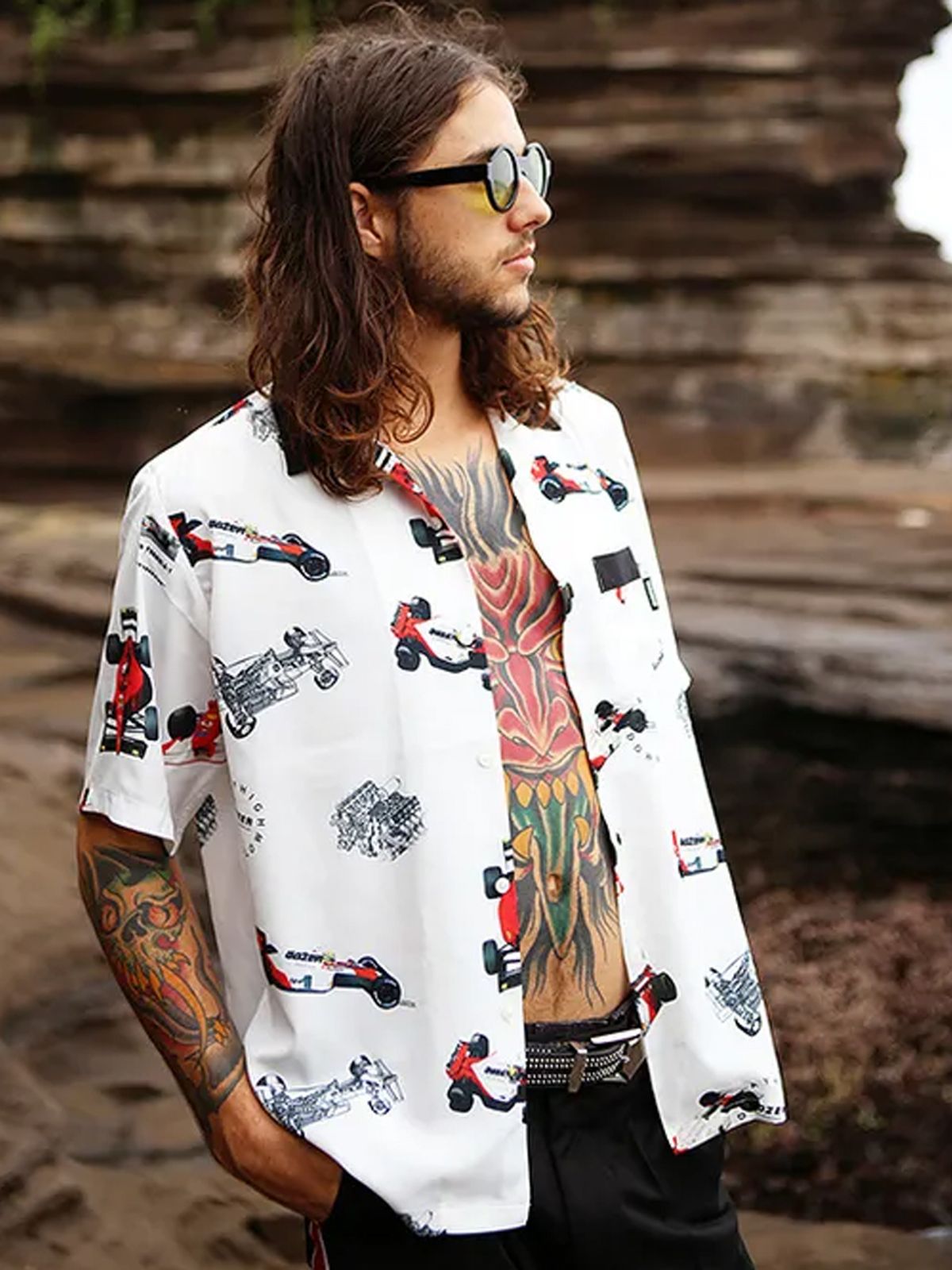 고저(GOZER) FORMULA-1 HAWAIIAN SHIRT_WHITE