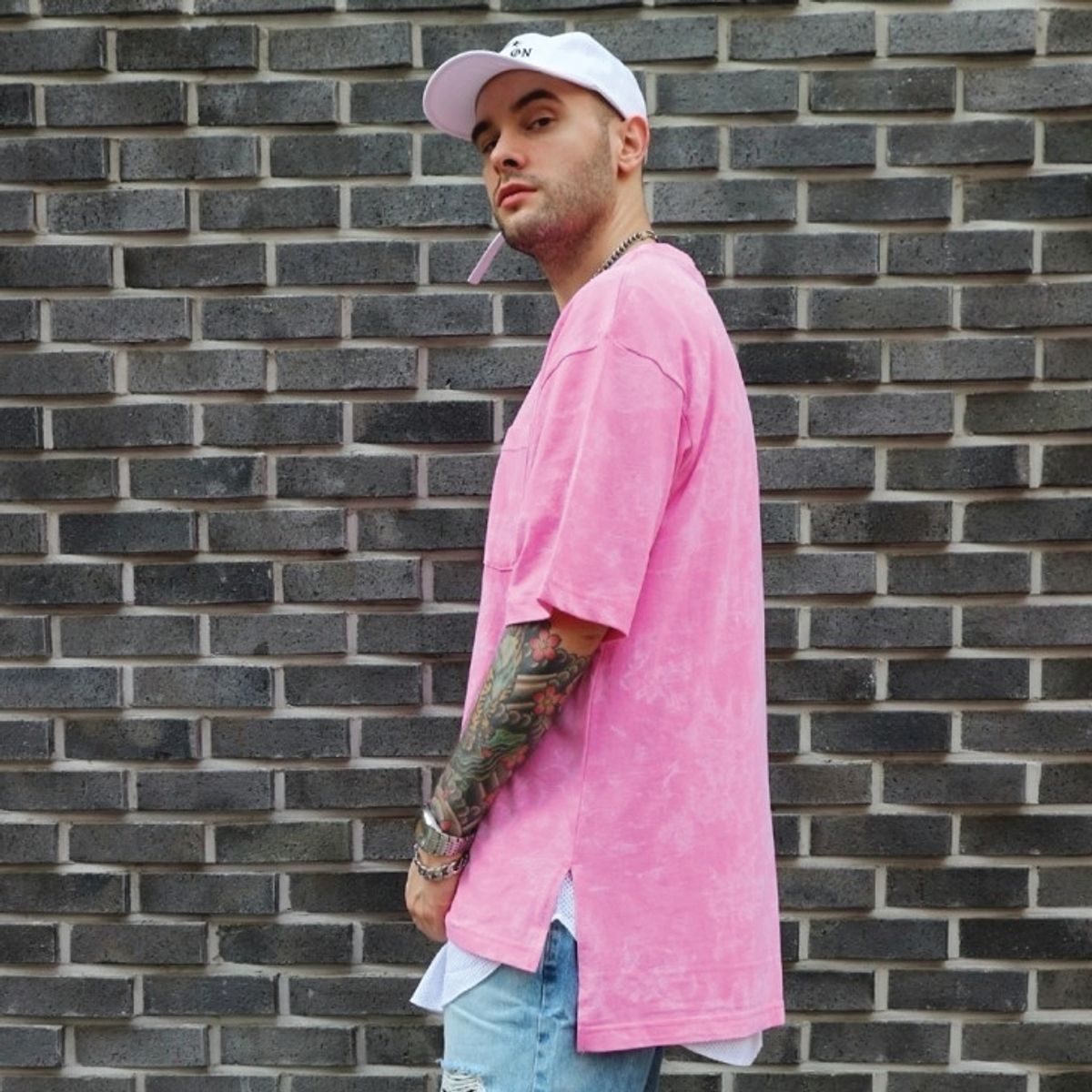 라울(LAUL) OVER FIT POCKET PIGMENT HALF SHIRTS PINK 오버핏 포켓 피그먼트 반팔티 핑크(이너겸용)