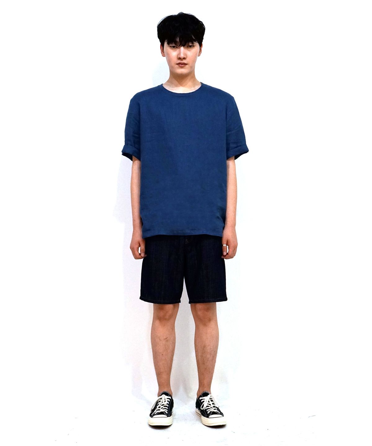 언터치드(UNTOUCHED) 린넨 데님 하프 - 딥인디고