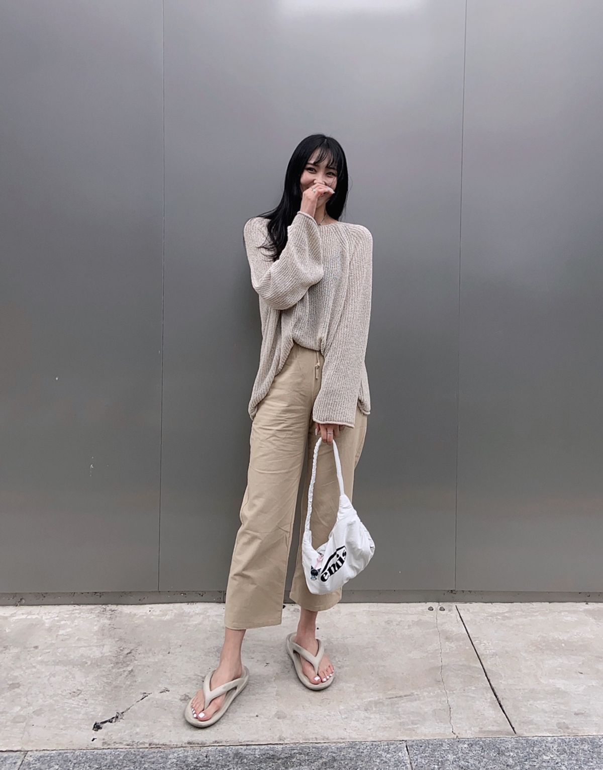 어커버(ACOVER) 린넨 라이크 9부 세미 와이드 밴딩 팬츠