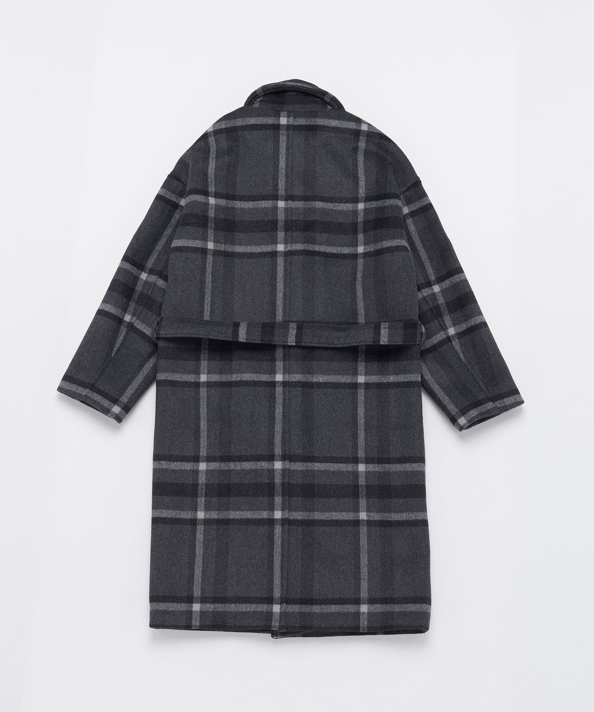 어낫띵(A NOTHING) OVERSIZE WOOL CHECK ROBE COAT (Charcoal)