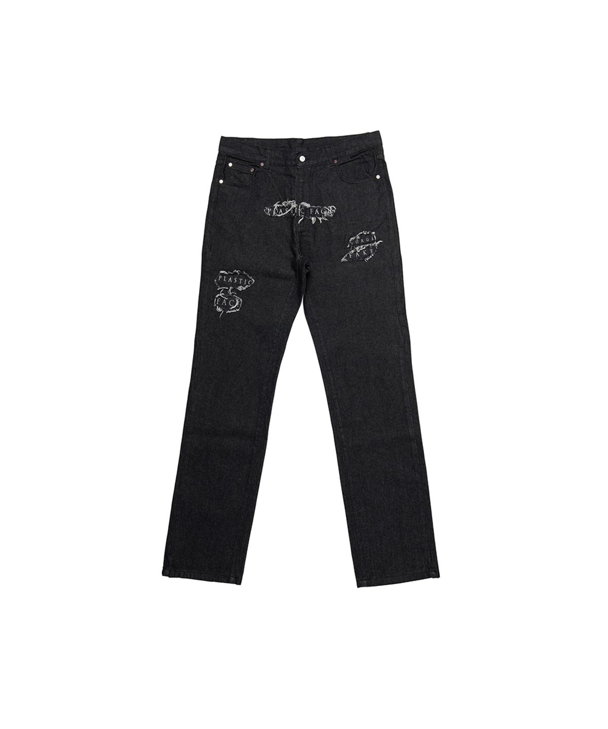 아임낫어휴먼비잉(I AM NOT A HUMAN BEING) PLASTIC FACE PATCHED DENIM PANTS - O/C