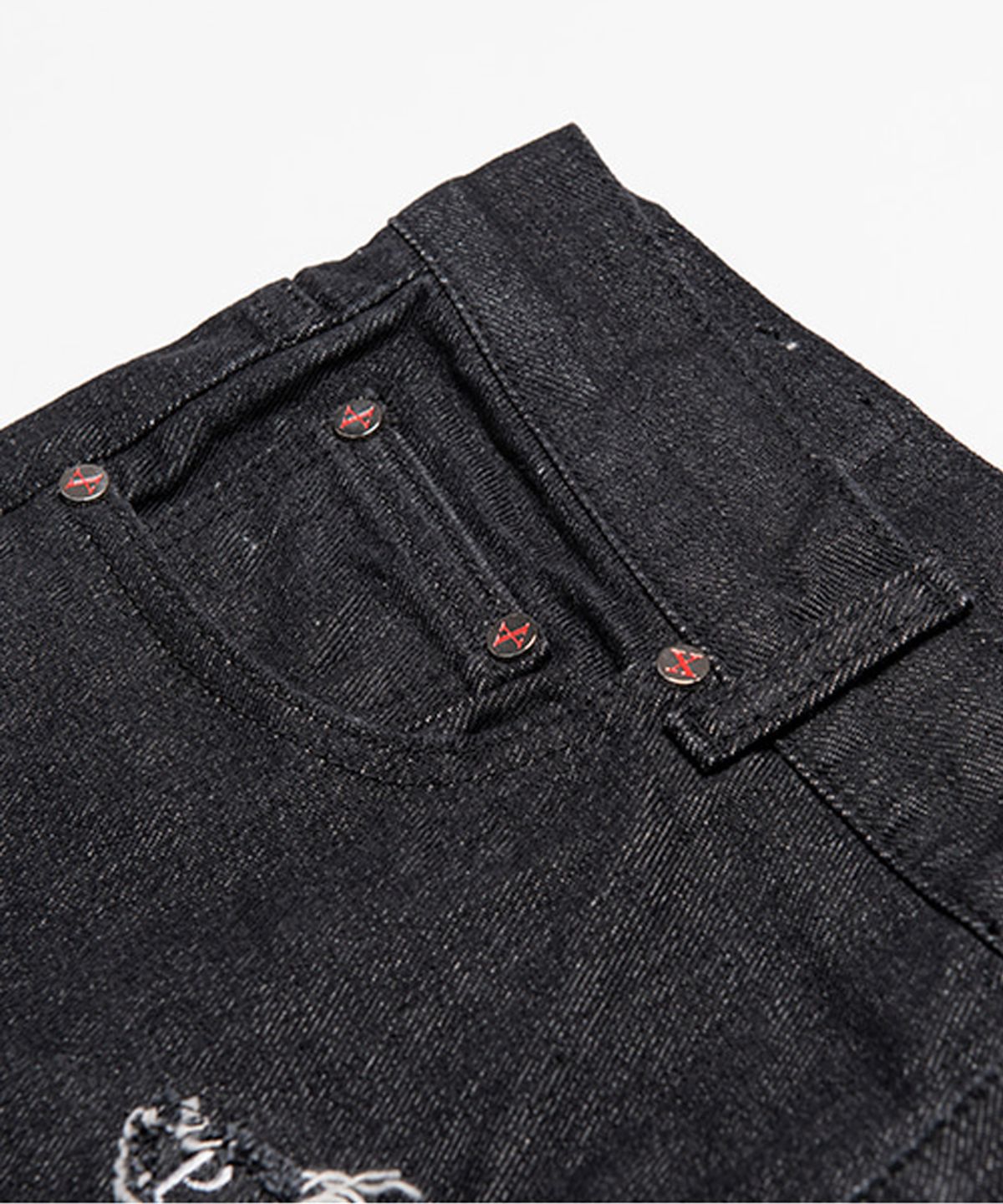 아임낫어휴먼비잉(I AM NOT A HUMAN BEING) PLASTIC FACE PATCHED DENIM PANTS - O/C