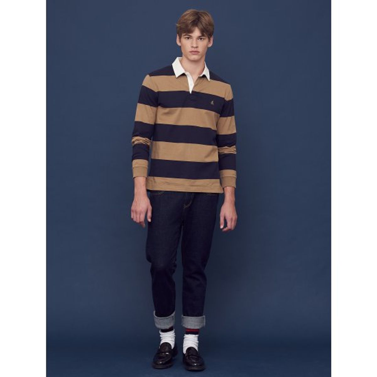 빈폴 멘(BEANPOLE MEN) 네이비 스트라이프 럭비 티셔츠 (BC8841C22R)