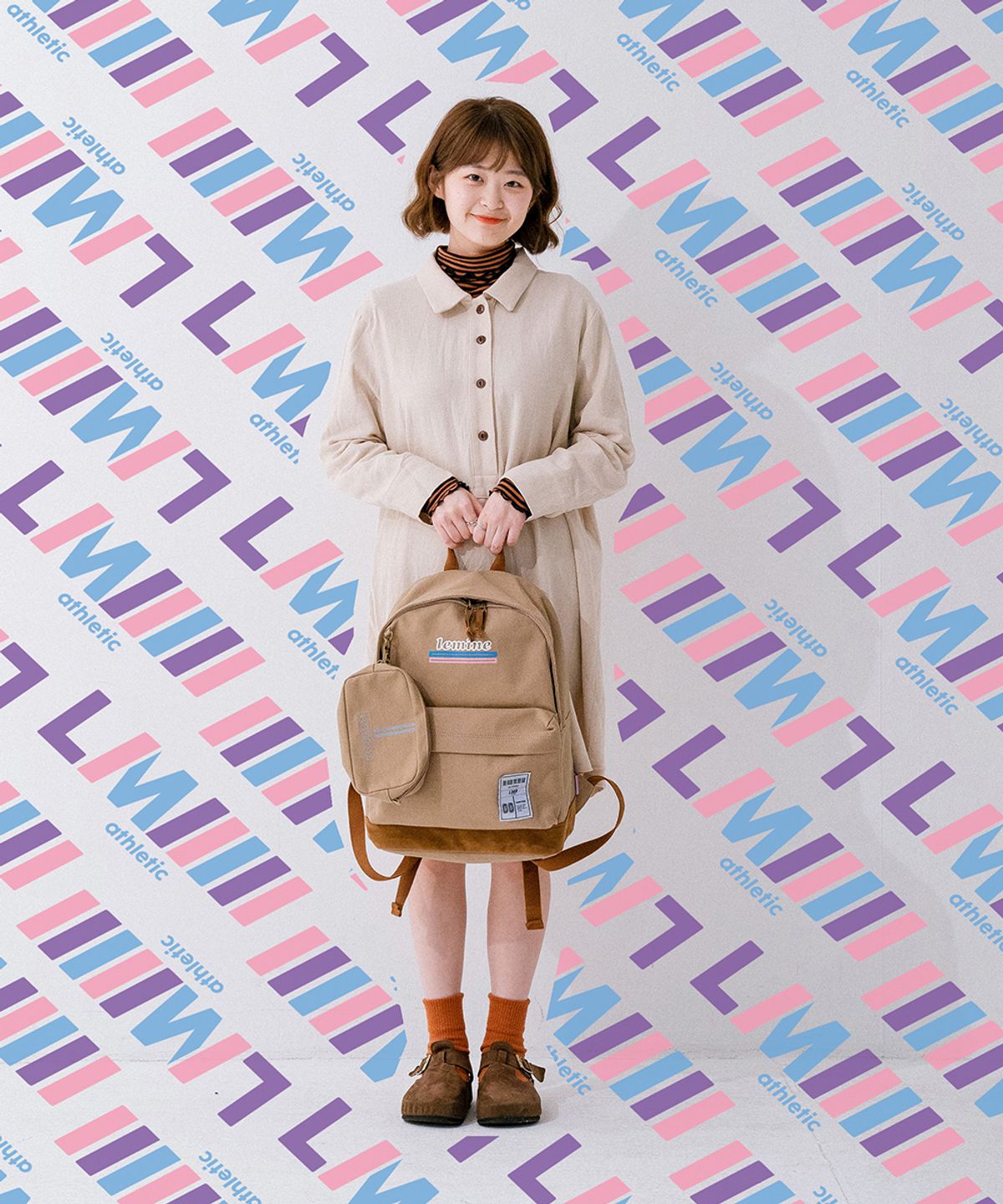 르마인(LEMINE) 레트로빅로고백팩(베이지)