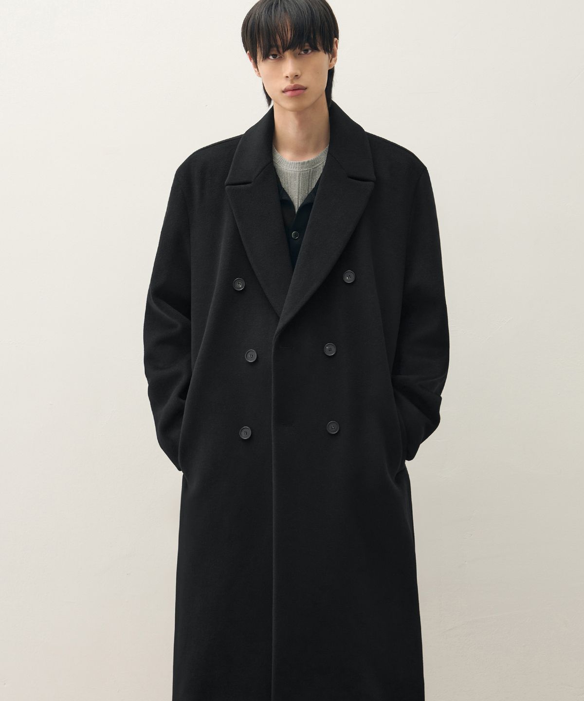 드로우핏(DRAW FIT) 프리미어 퓨어 캐시미어 로브 더블 코트 [BLACK]