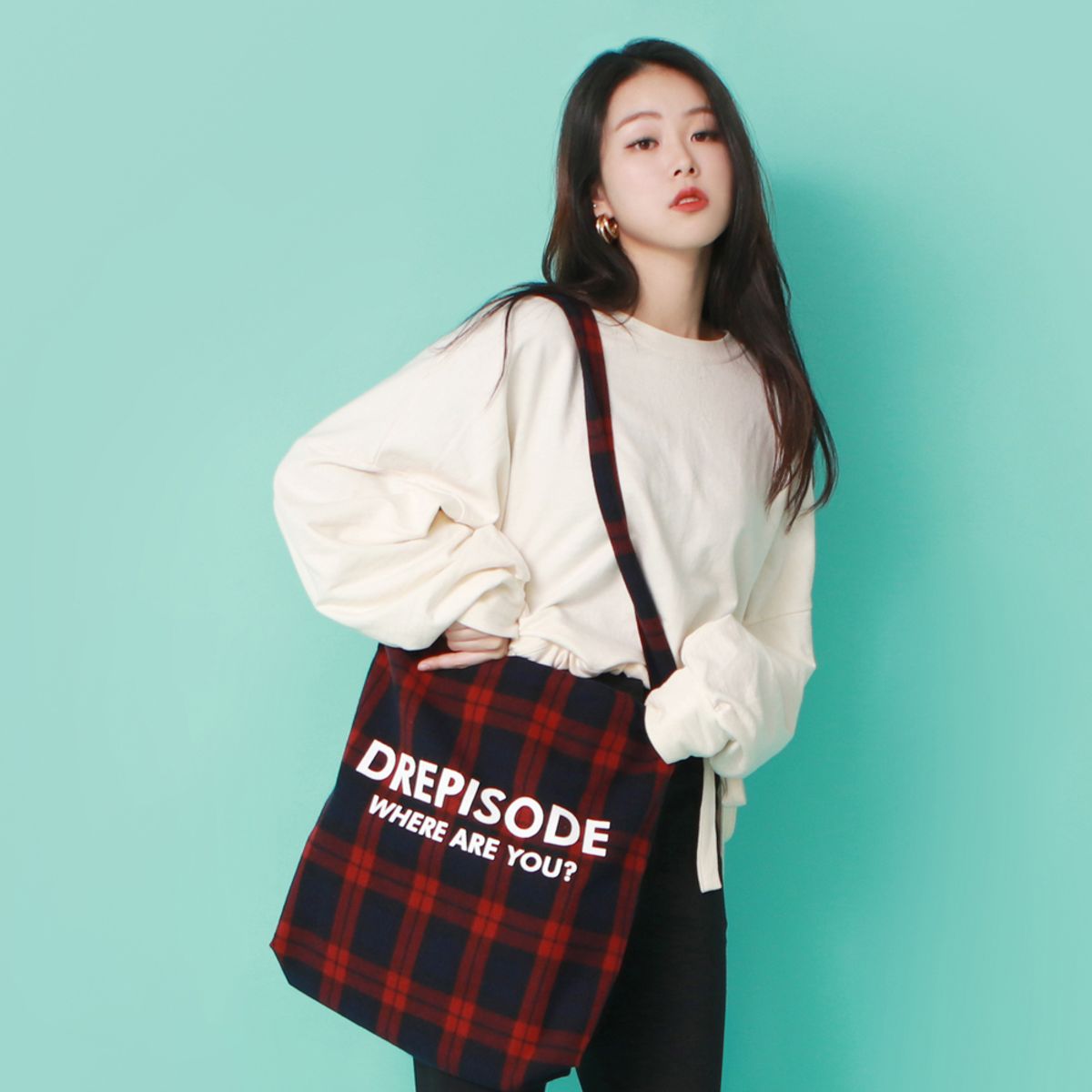 드레피소드(DREPISODE) DQC 로고 플란넬 체크 크로스백 DL18-RE