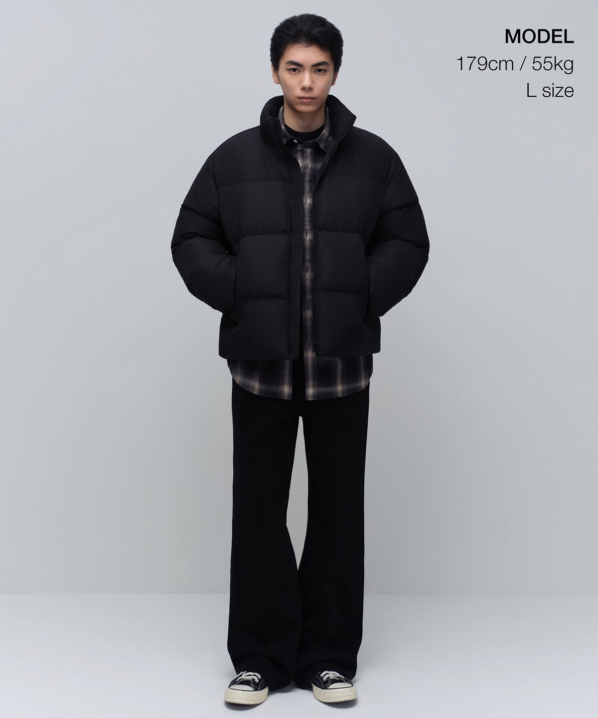 무신사 스탠다드(MUSINSA STANDARD) 다운 푸퍼 숏 패딩 재킷 [블랙]