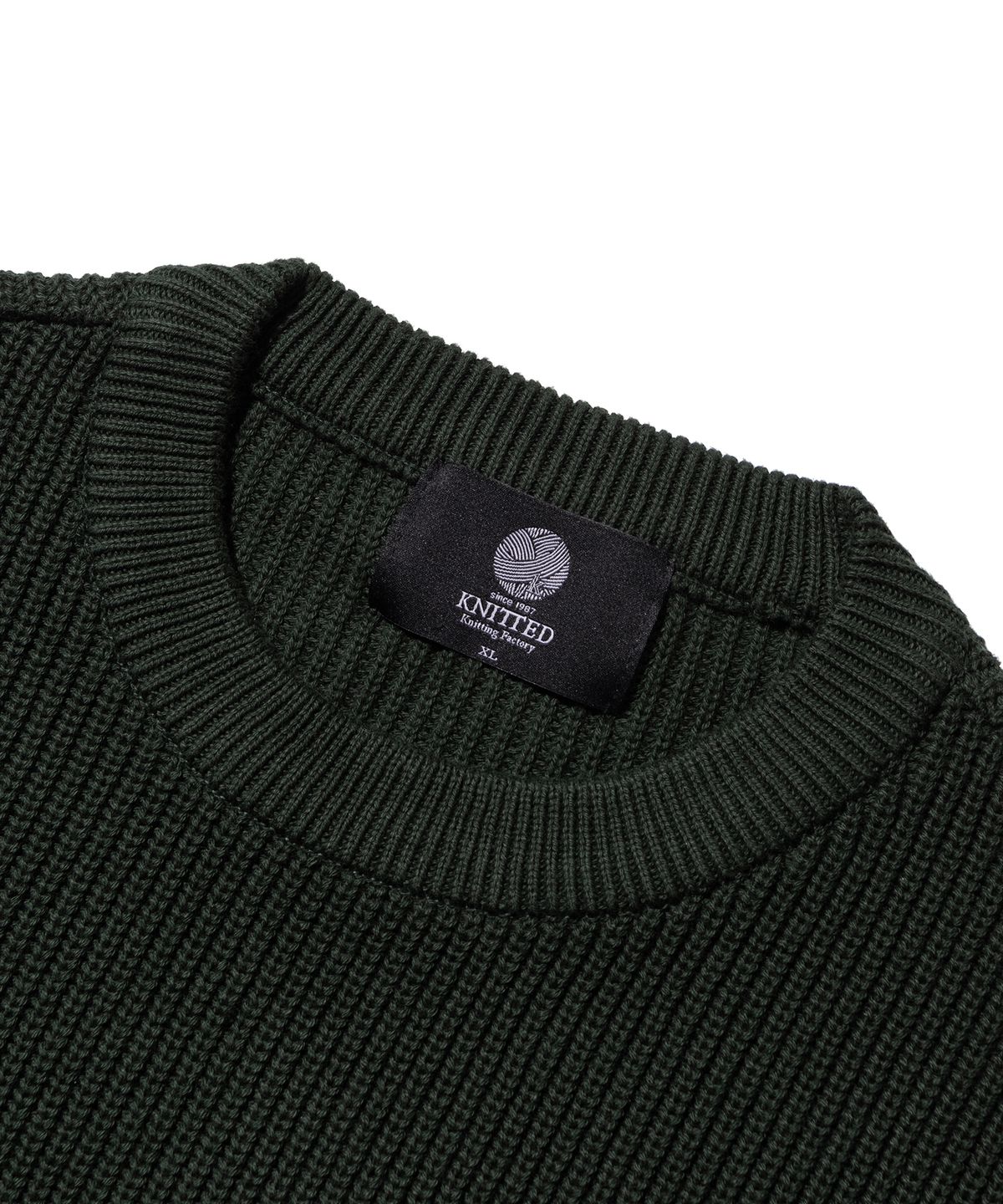 니티드(KNITTED) 소프트코튼 드랍숄더 오버핏 와플 니트 DARK GREEN