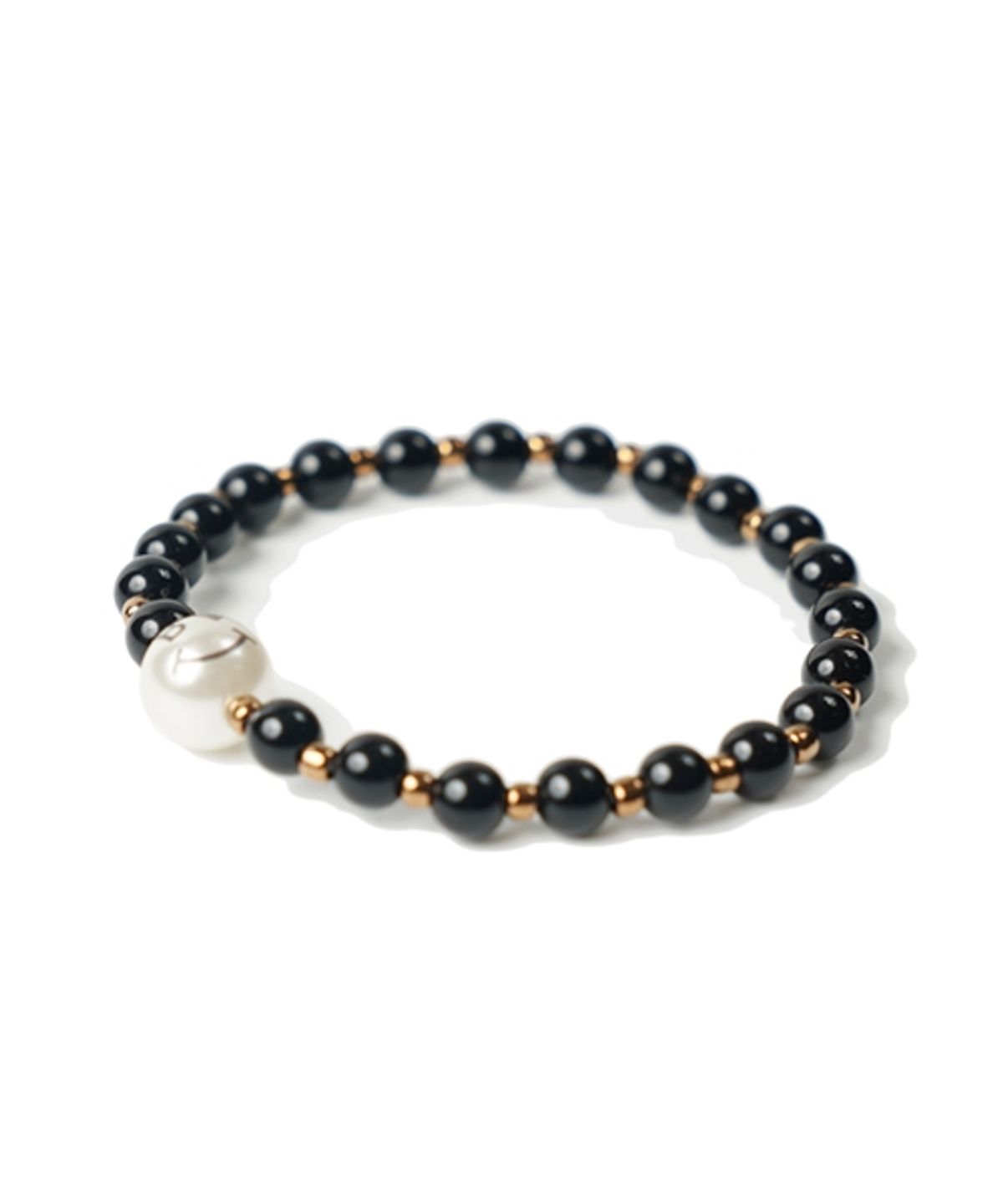 봉보(BONBEAU) Mono pearl Bracelet 블랙 스마일 진주 비즈팔찌