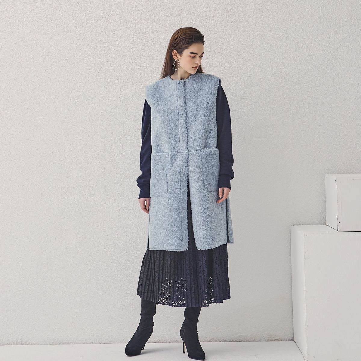 핀블랙(PINBLACK) ROUND REVER MUSTANG LONG VEST MINT