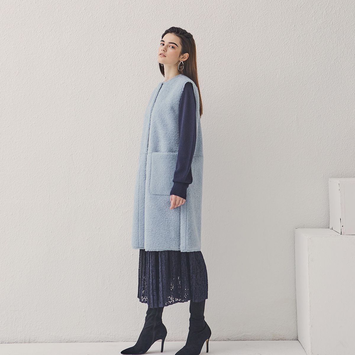 핀블랙(PINBLACK) ROUND REVER MUSTANG LONG VEST MINT