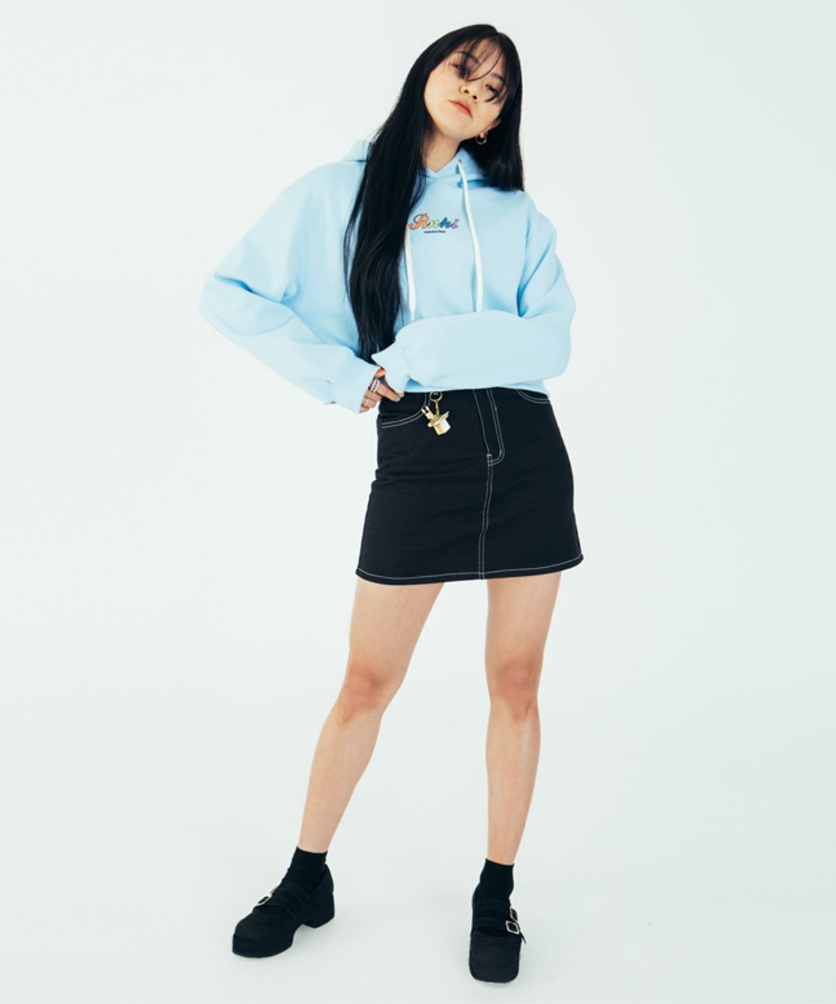 러닝하이(RUNNINGHIGH) 스티치 포인트 코튼 미니 스커트 [블랙]