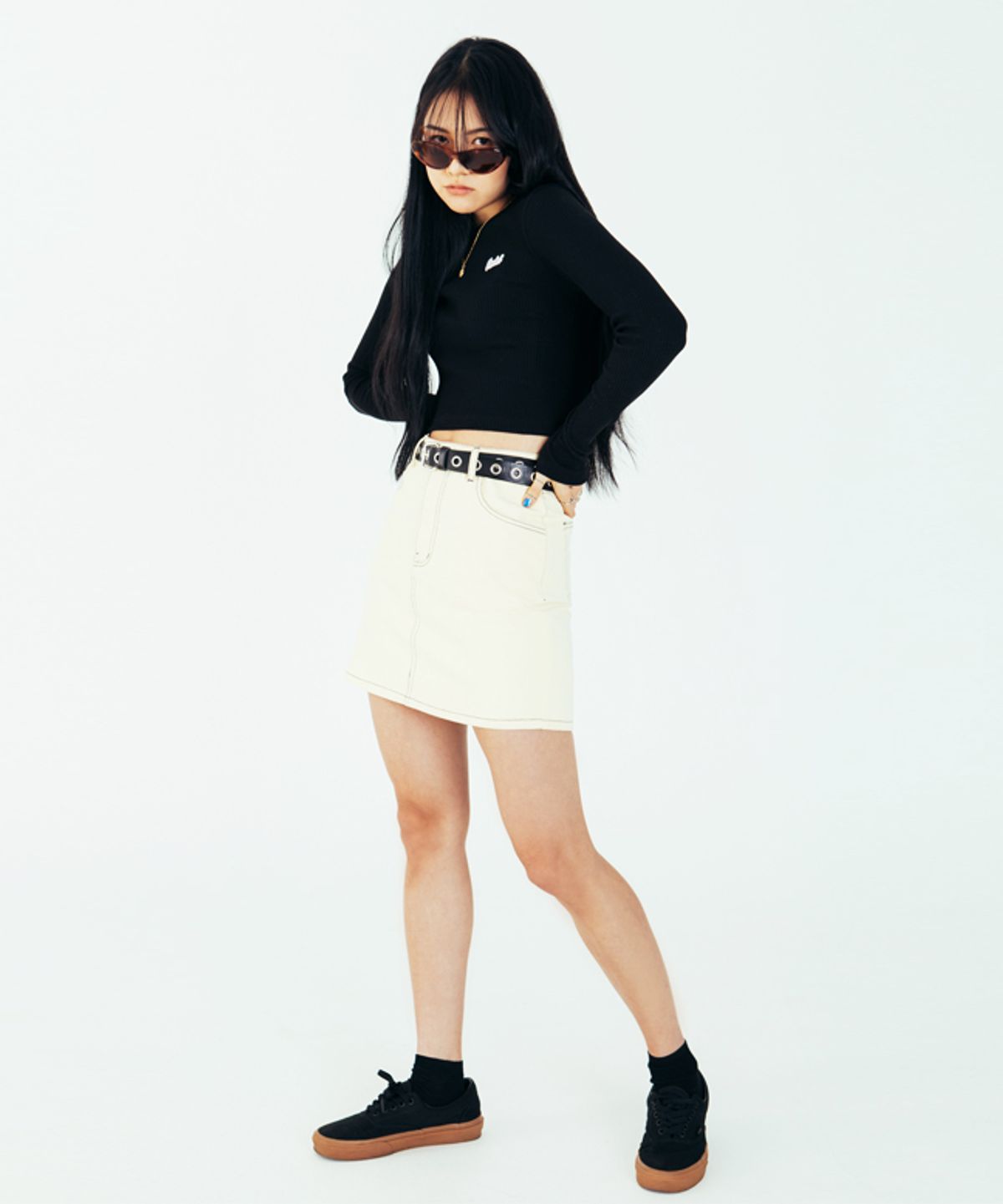 러닝하이(RUNNINGHIGH) 스티치 포인트 코튼 미니 스커트 [라이트 옐로우]