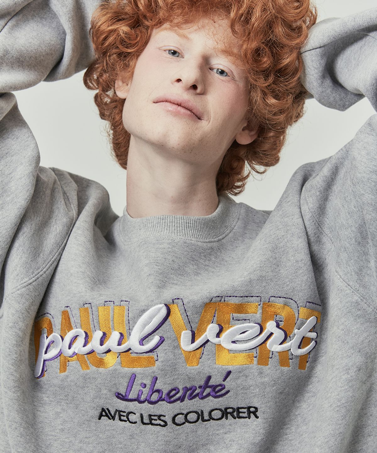 레꼴로헤(LES COLORER) PAUL VERT LIBERTE 기모 오버핏 맨투맨 멜란지 그레이