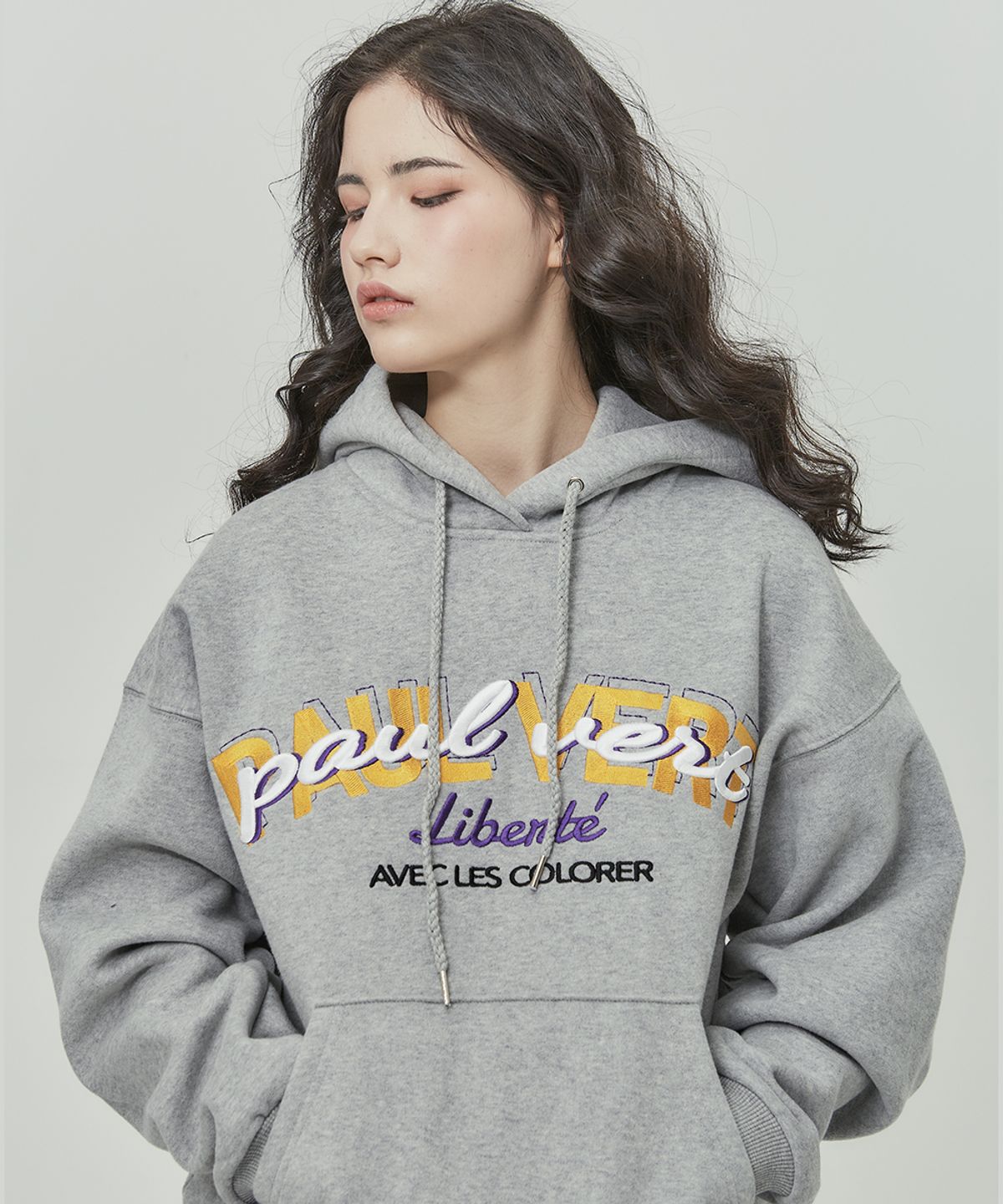 레꼴로헤(LES COLORER) PAUL VERT LIBERTE 기모 오버핏 후드티 멜란지 그레이