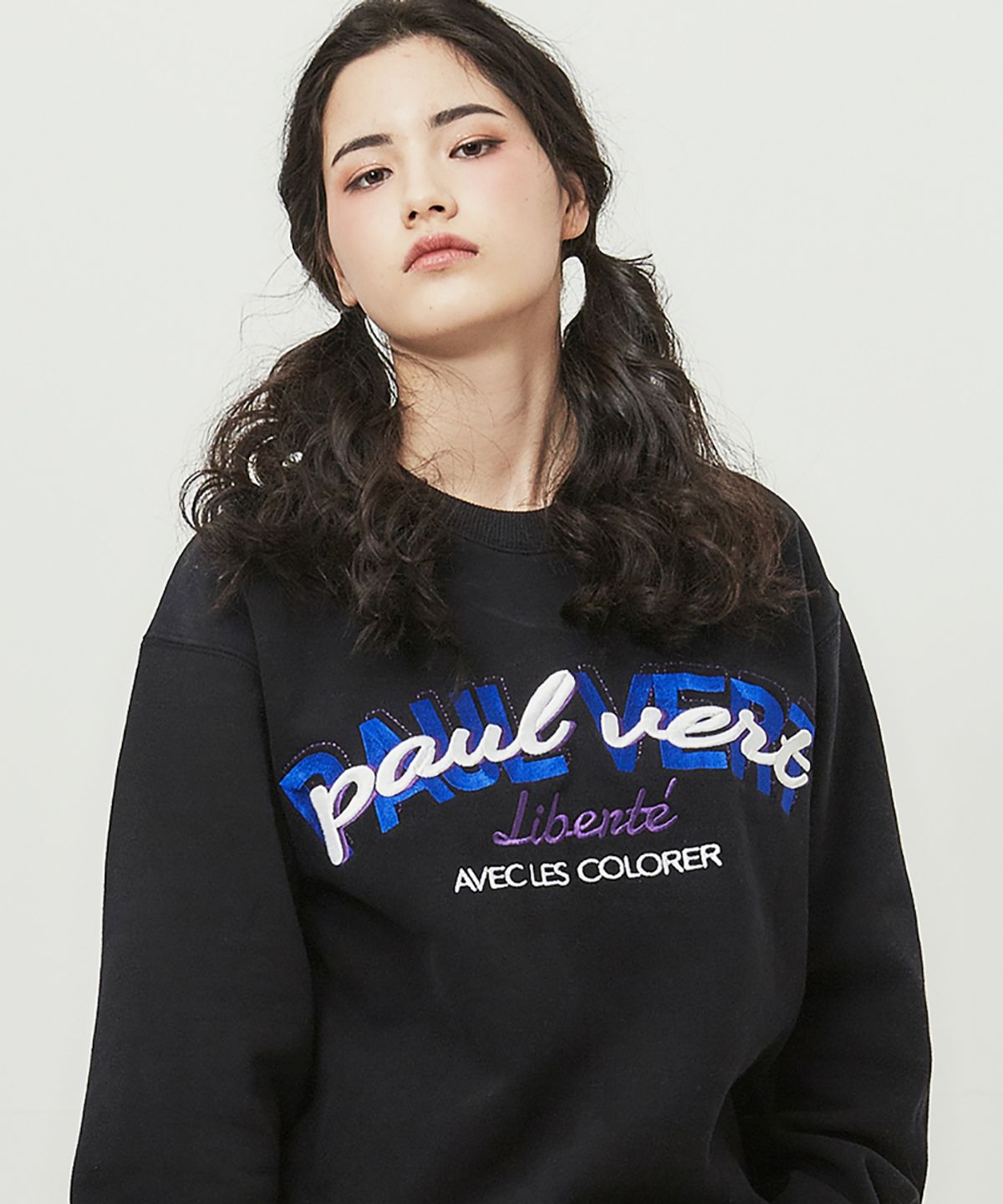 레꼴로헤(LES COLORER) PAUL VERT LIBERTE 기모 오버핏 맨투맨 블랙