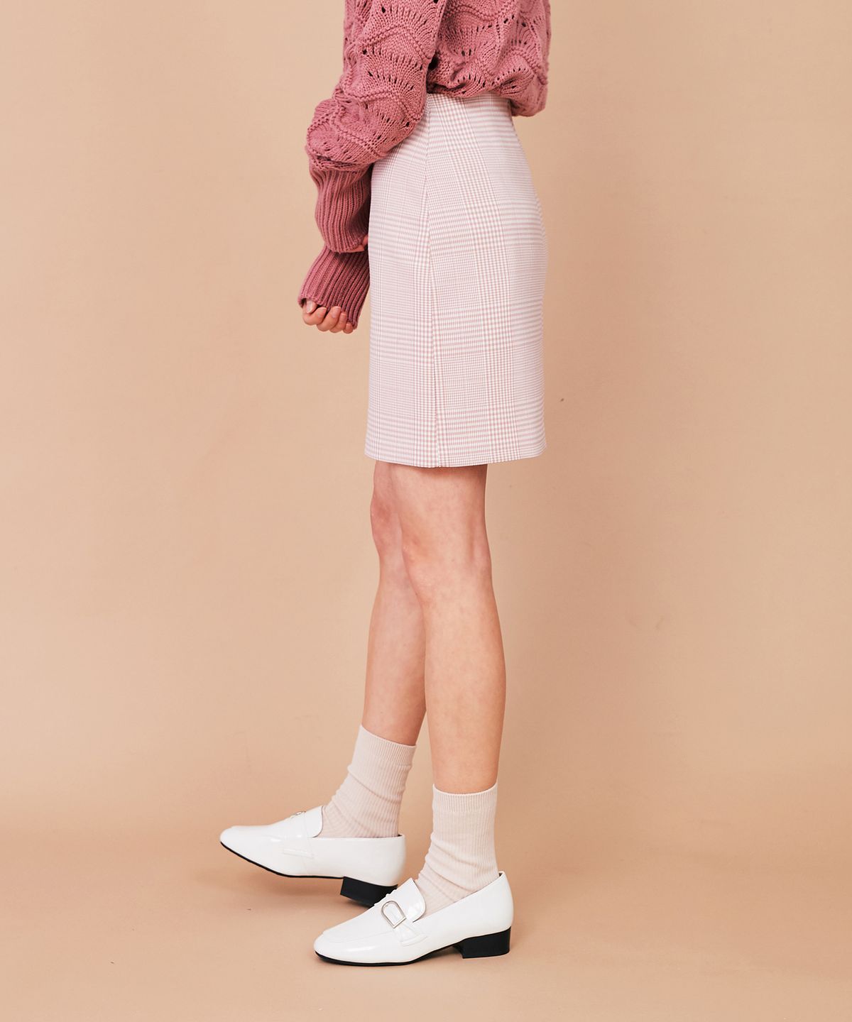 더 베리 띵(THE VERY THING) T/glen check A line mini skirt_PK