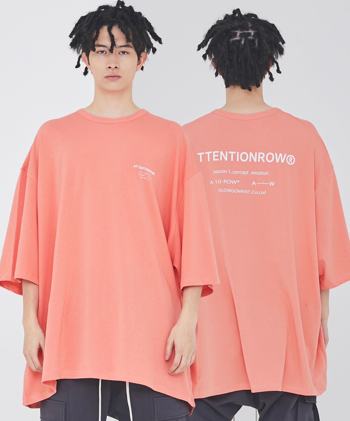 어텐션로우(ATTENTIONROW) 퓨즈 빅 오버사이즈 반팔티 (리빙코랄)
