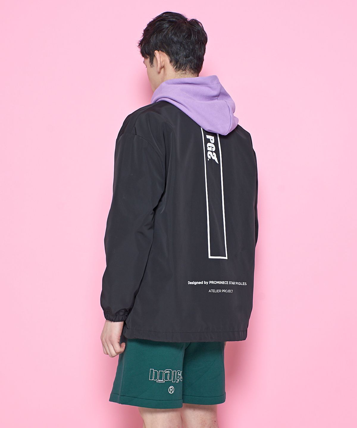 피글스(PIGLES) 스퀘어 오리지널 로고 코치자켓(블랙)
