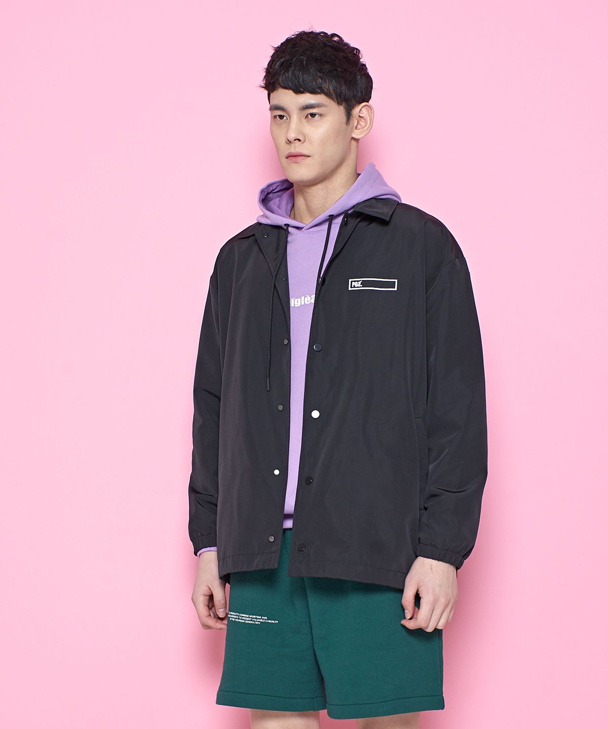 피글스(PIGLES) 스퀘어 오리지널 로고 코치자켓(블랙)