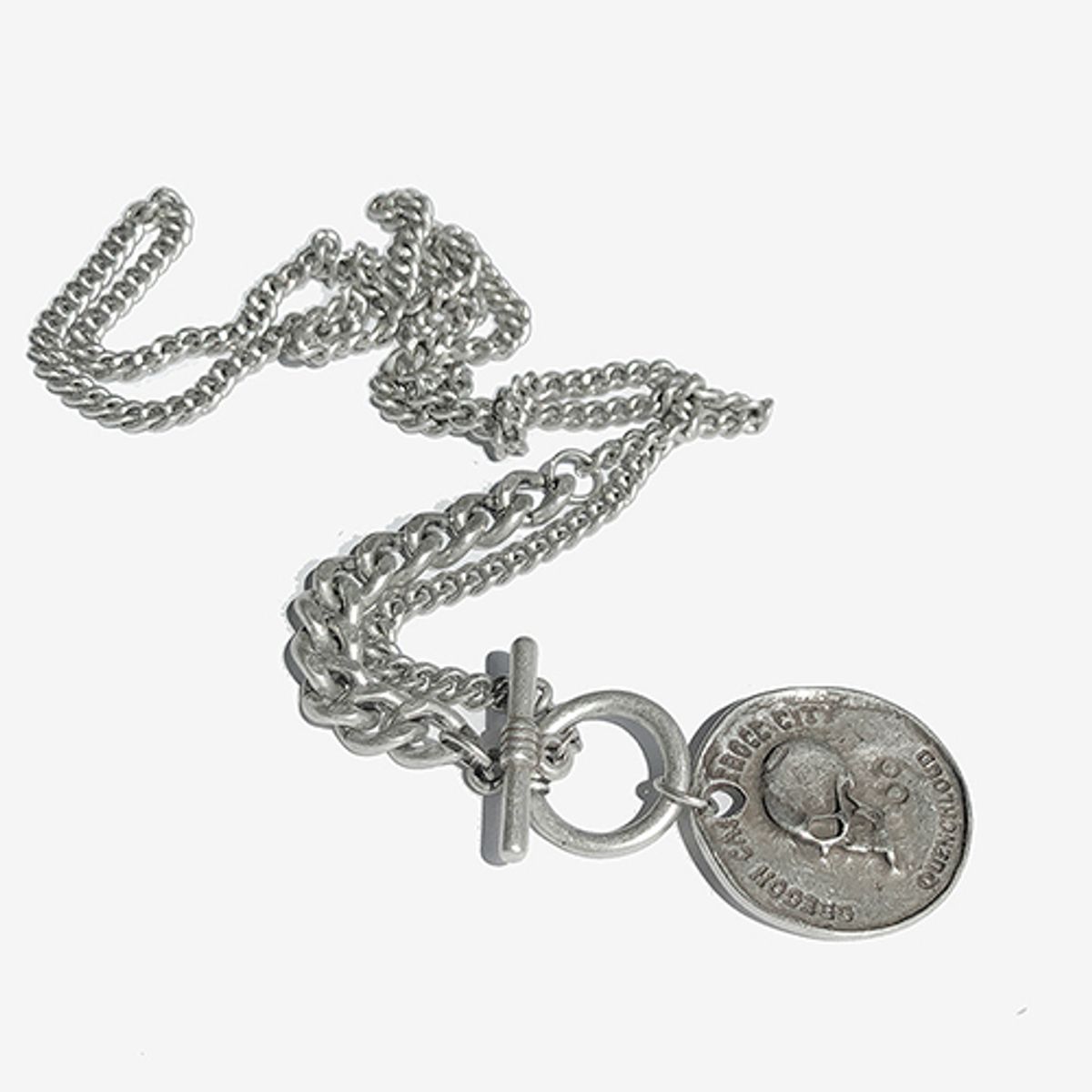 러쉬오프(RUSH OFF) Faded Skull Pandant Necklace - Bold Chain Point ver. / 페이디드 스컬 펜던트 볼드체인  포인트 목걸이 (은도금)