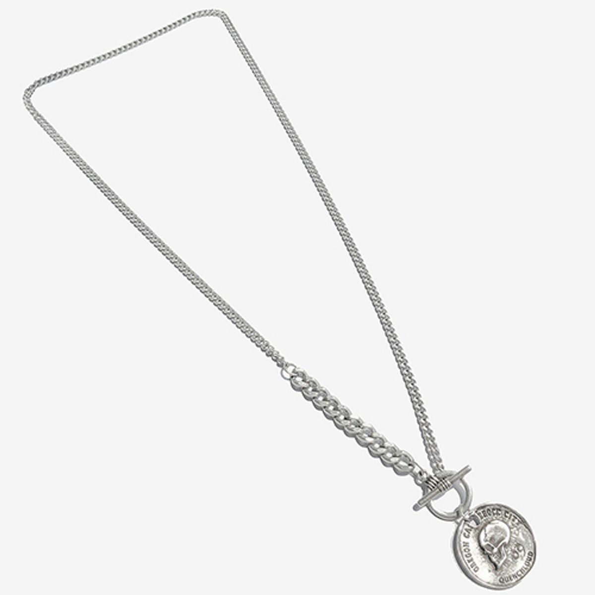 러쉬오프(RUSH OFF) Faded Skull Pandant Necklace - Bold Chain Point ver. / 페이디드 스컬 펜던트 볼드체인  포인트 목걸이 (은도금)